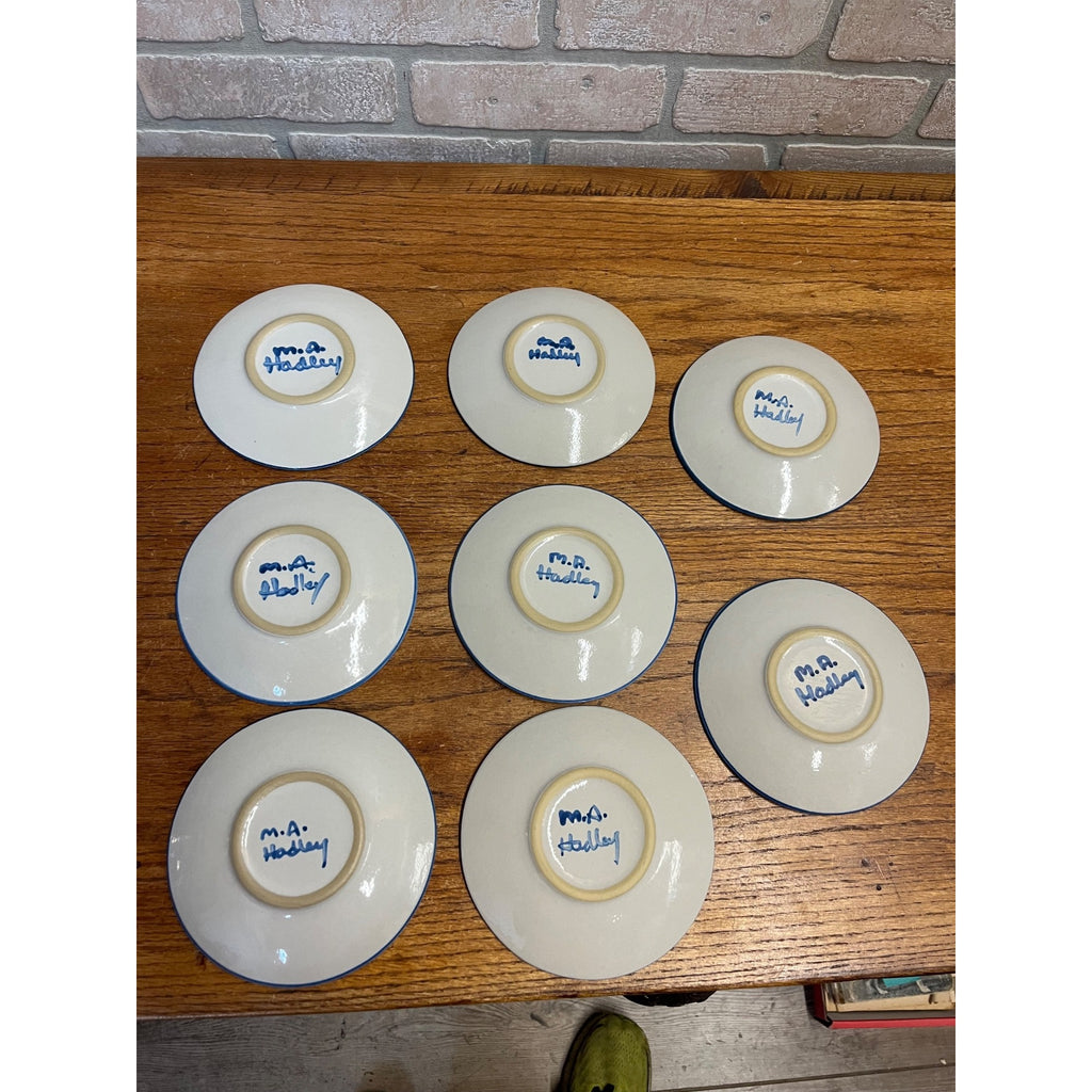 Vintage MA Hadley Mid Century American Pottery Saucers Plates Lot of 8 - 6" Dia