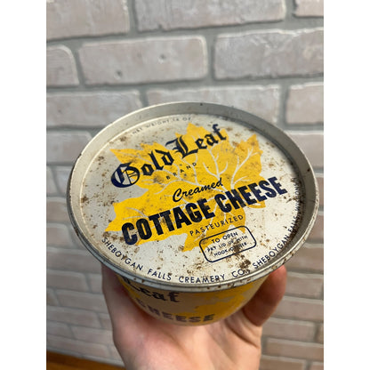 Vintage Sheboygan Falls Creamery Wisconsin Gold Leaf Cottage Cheese Wis Can