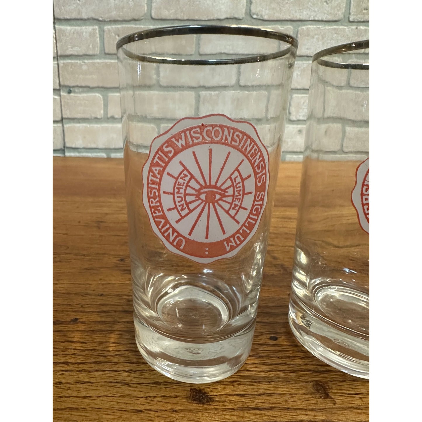 Vintage 1960s University of Wisconsin Badgers Alumni Glasses Numen Lumen Seal