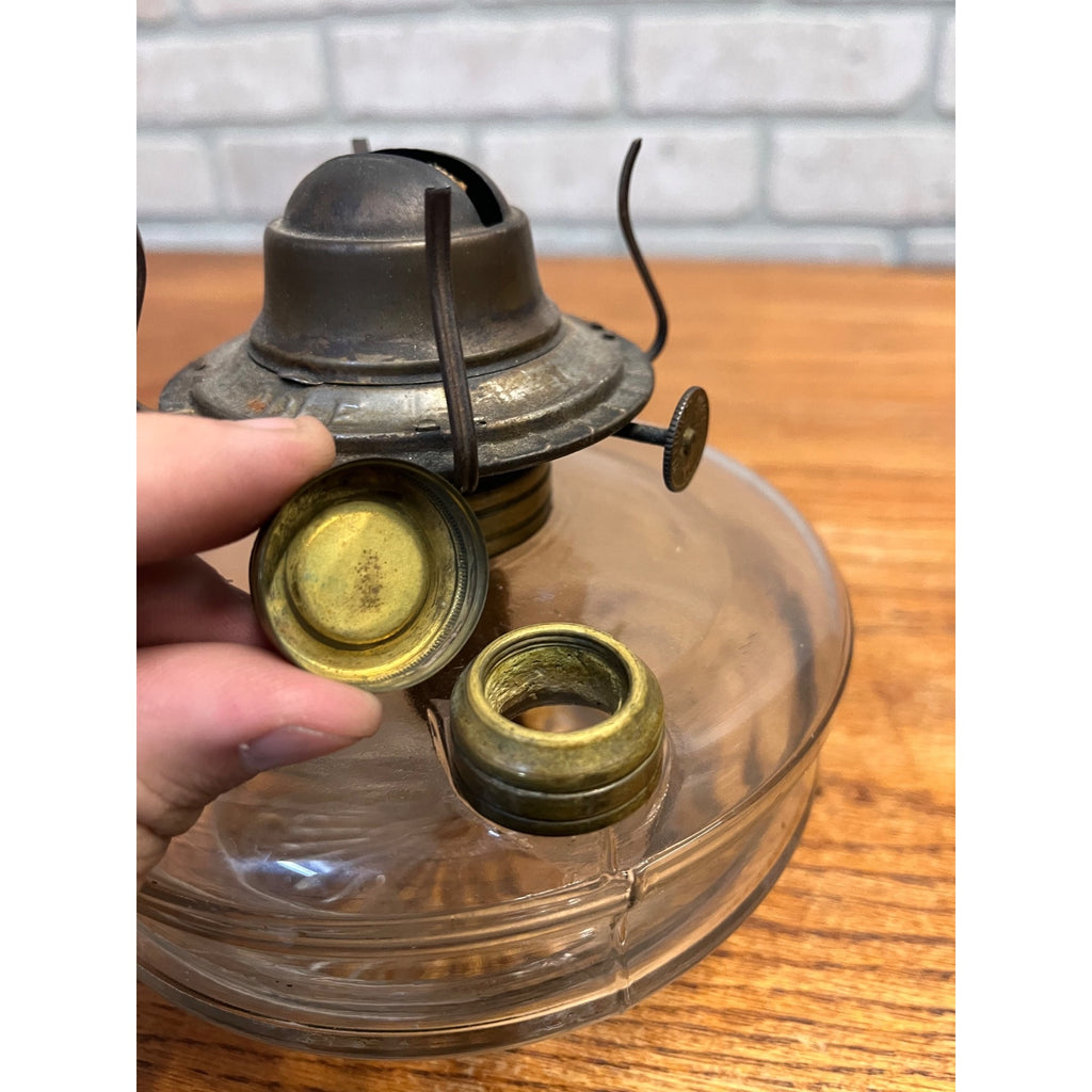 Antique Oil Lamp Glass Font & Burner for Cast Iron Wall Bracket Lamp 4” Base