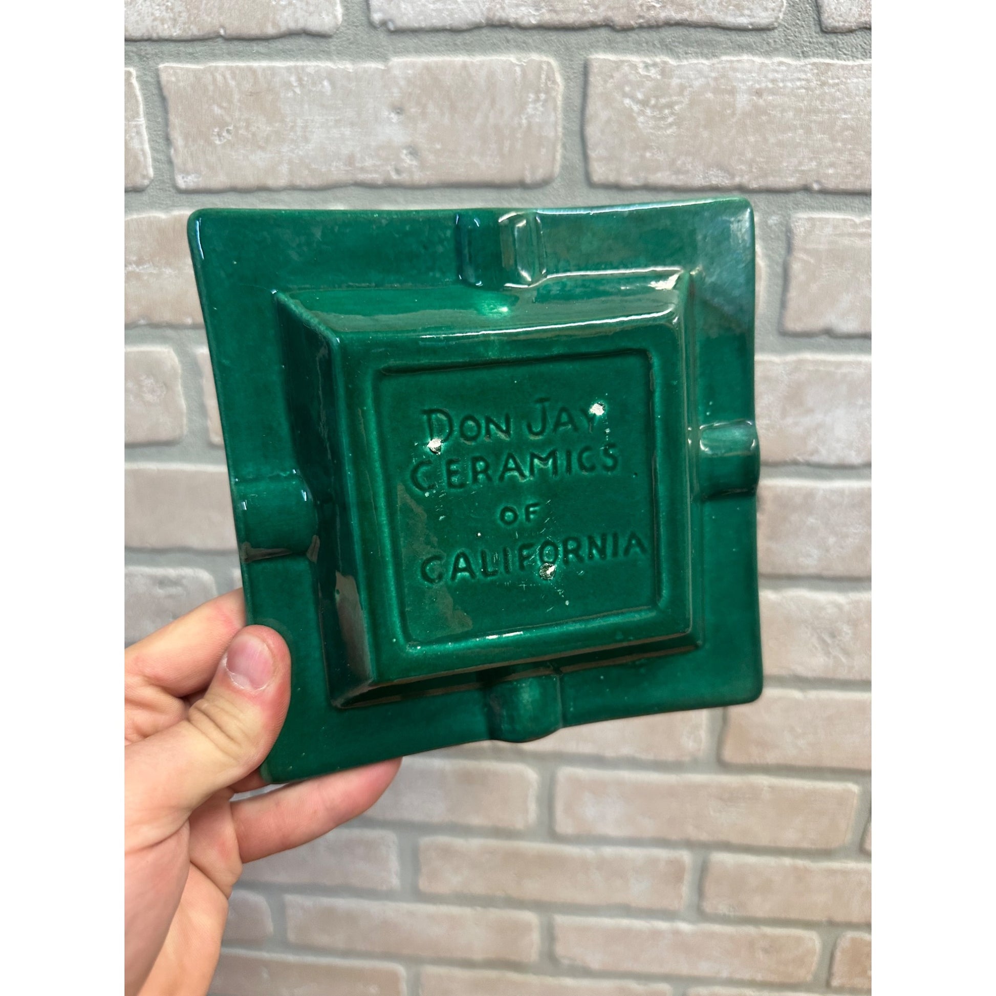 Vintage MCM Mid-Century Don Jay Ceramics California Green Ashtray 7"x7"