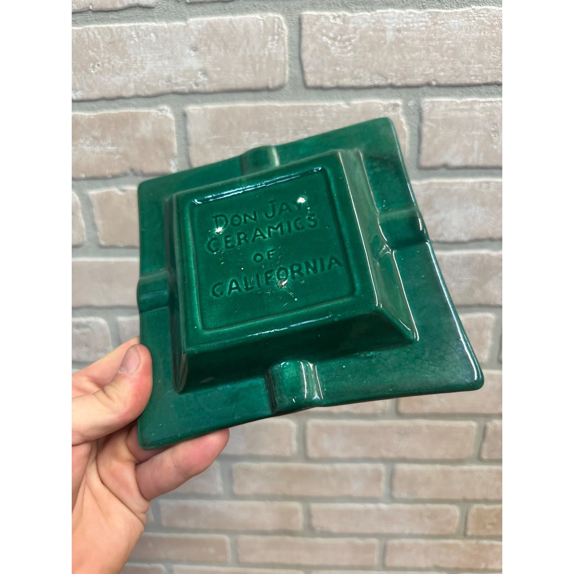 Vintage MCM Mid-Century Don Jay Ceramics California Green Ashtray 7"x7"