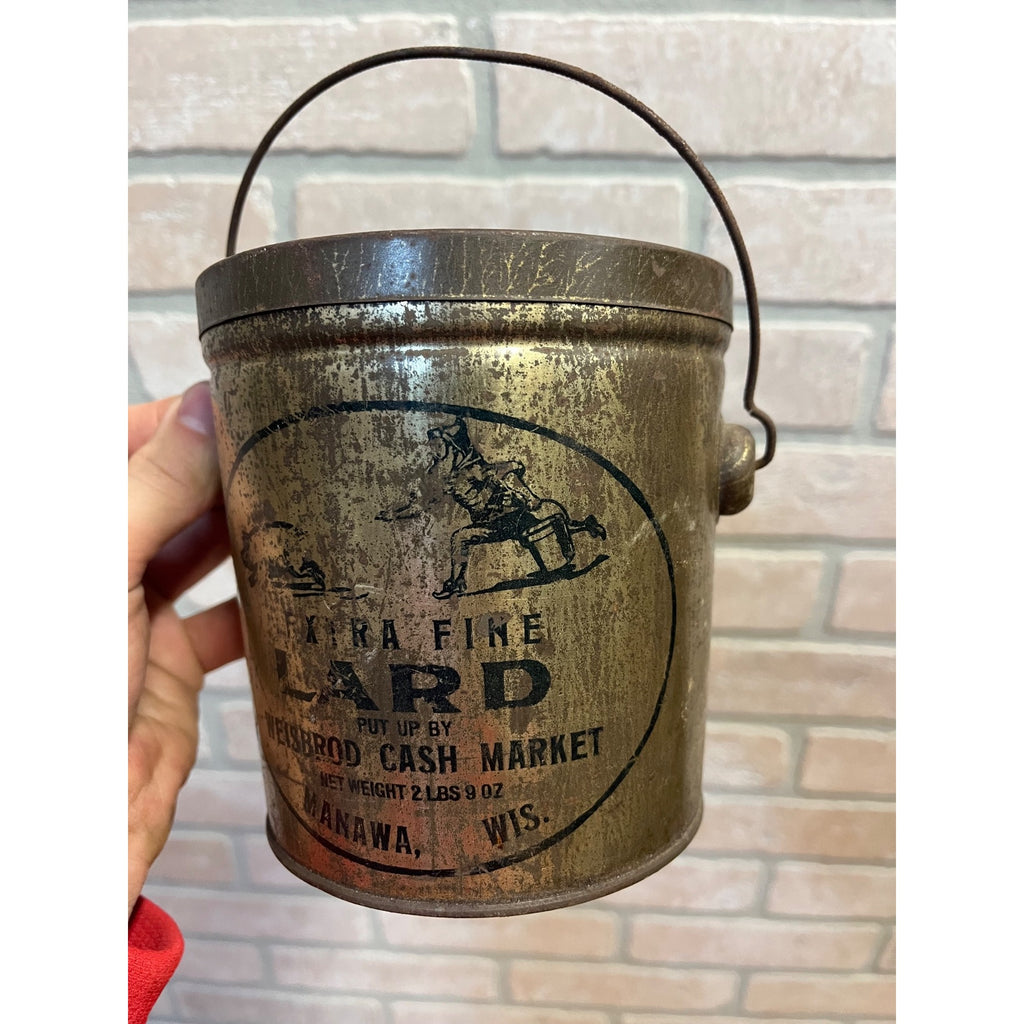 Vintage Weisbrod Cash Market Lard Tin Pail Advertising Manawa WI Wisconsin