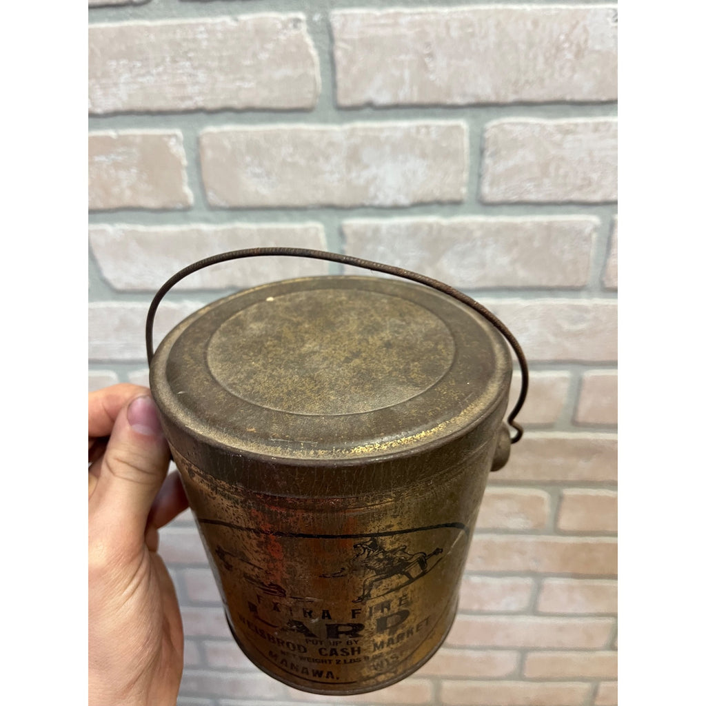 Vintage Weisbrod Cash Market Lard Tin Pail Advertising Manawa WI Wisconsin