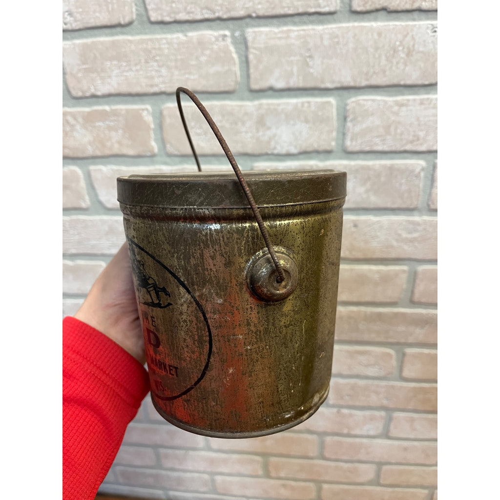Vintage Weisbrod Cash Market Lard Tin Pail Advertising Manawa WI Wisconsin