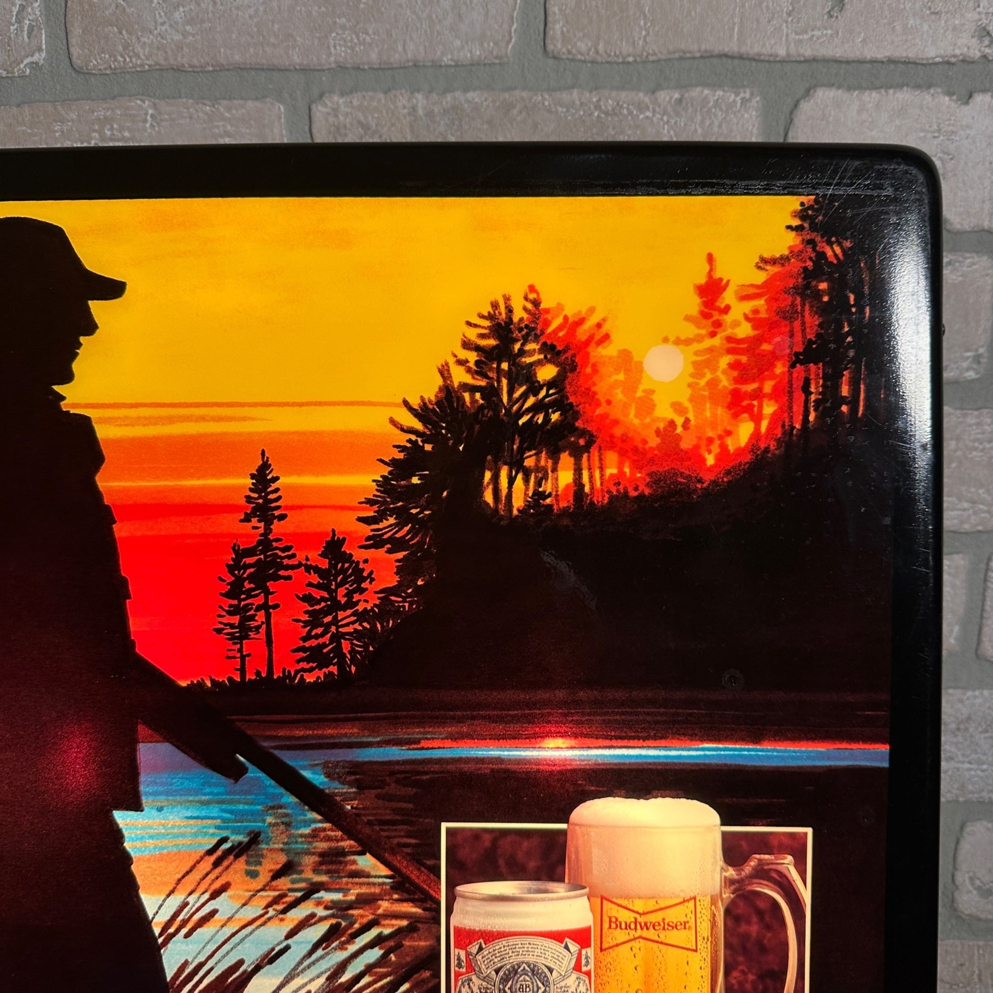 Vintage 1980s Budweiser Beer Deer Hunting Lighted Bar Advertising Sign