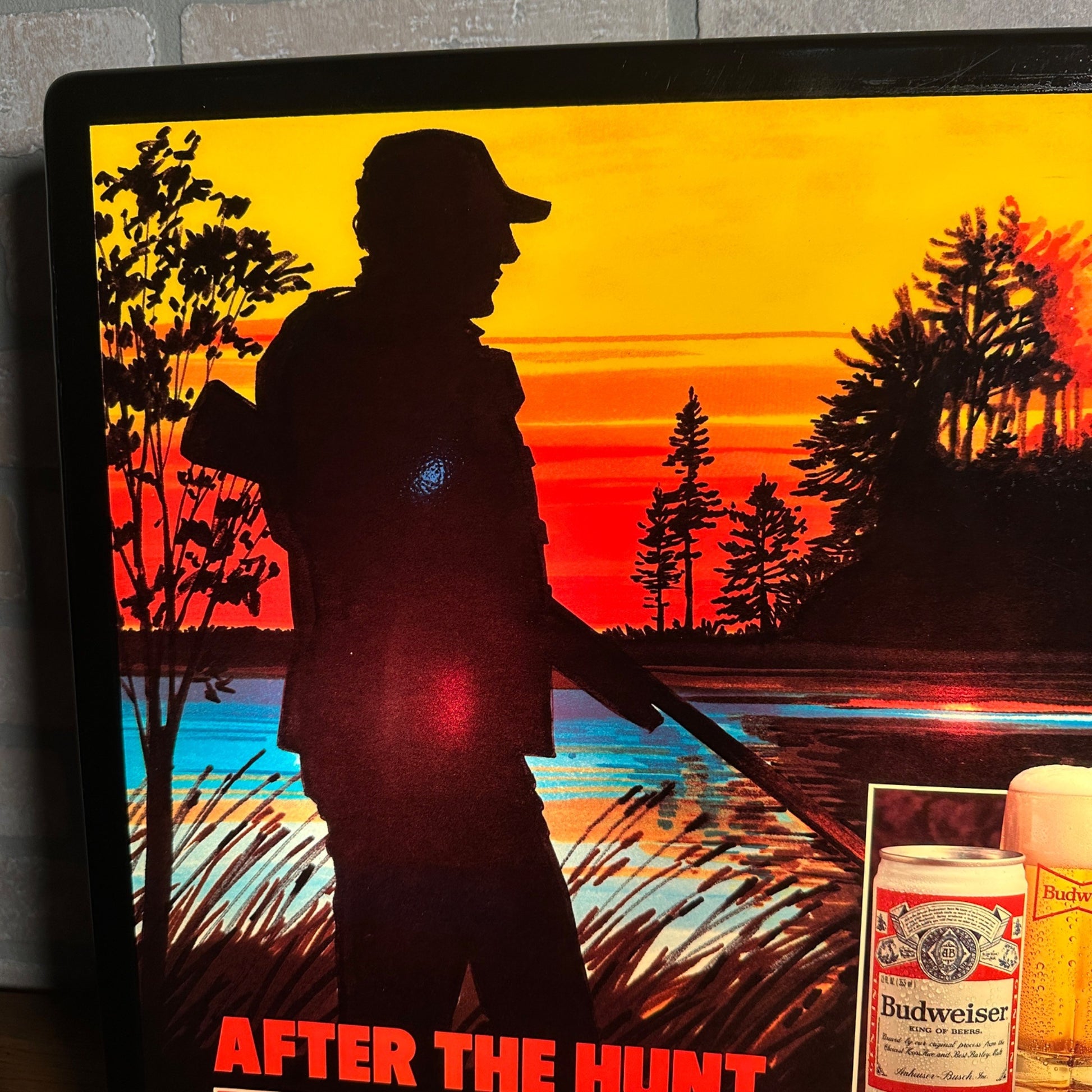 Vintage 1980s Budweiser Beer Deer Hunting Lighted Bar Advertising Sign