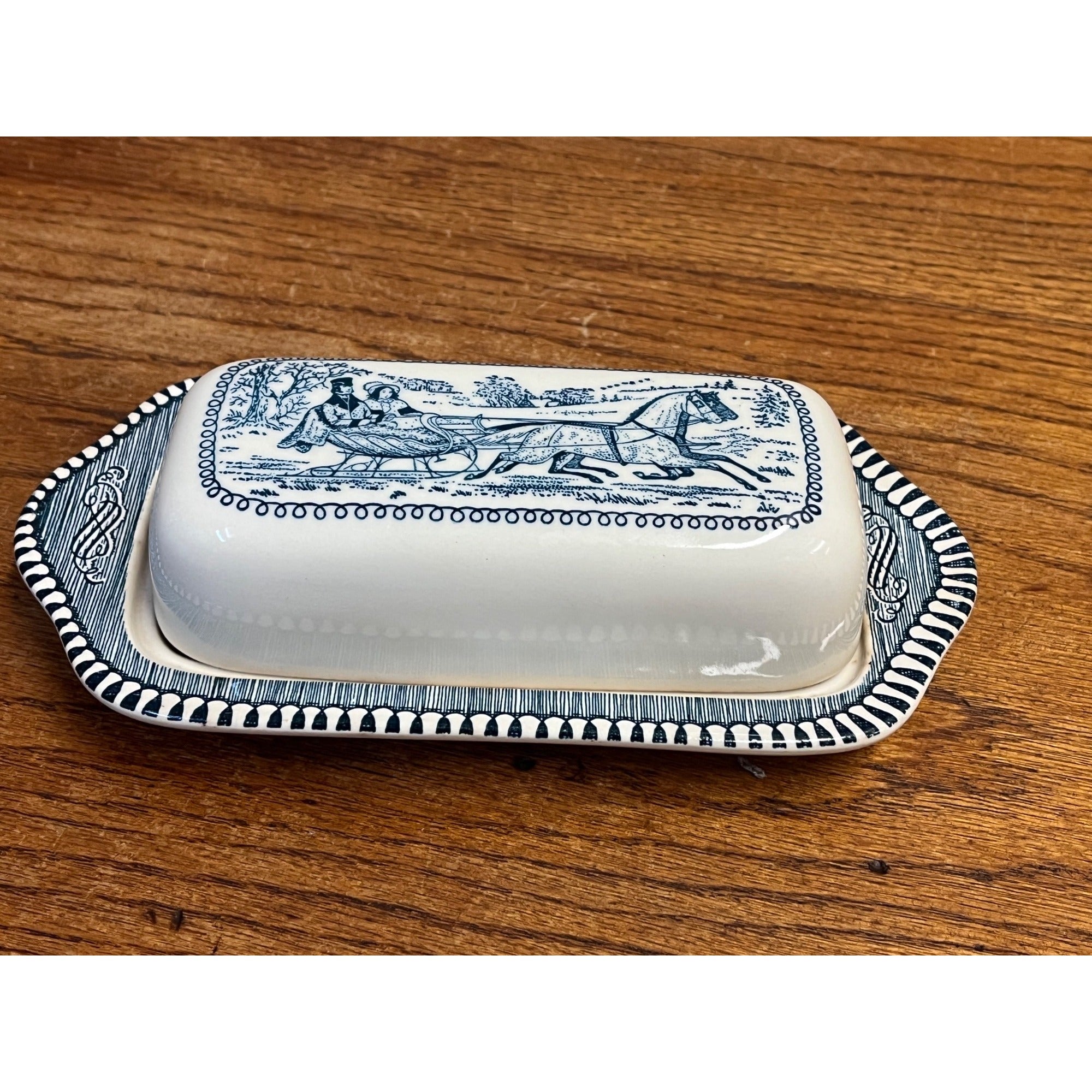 Vintage Royal China Currier & Ives "The Road in Winter" 2 PC Covered Butter Dish