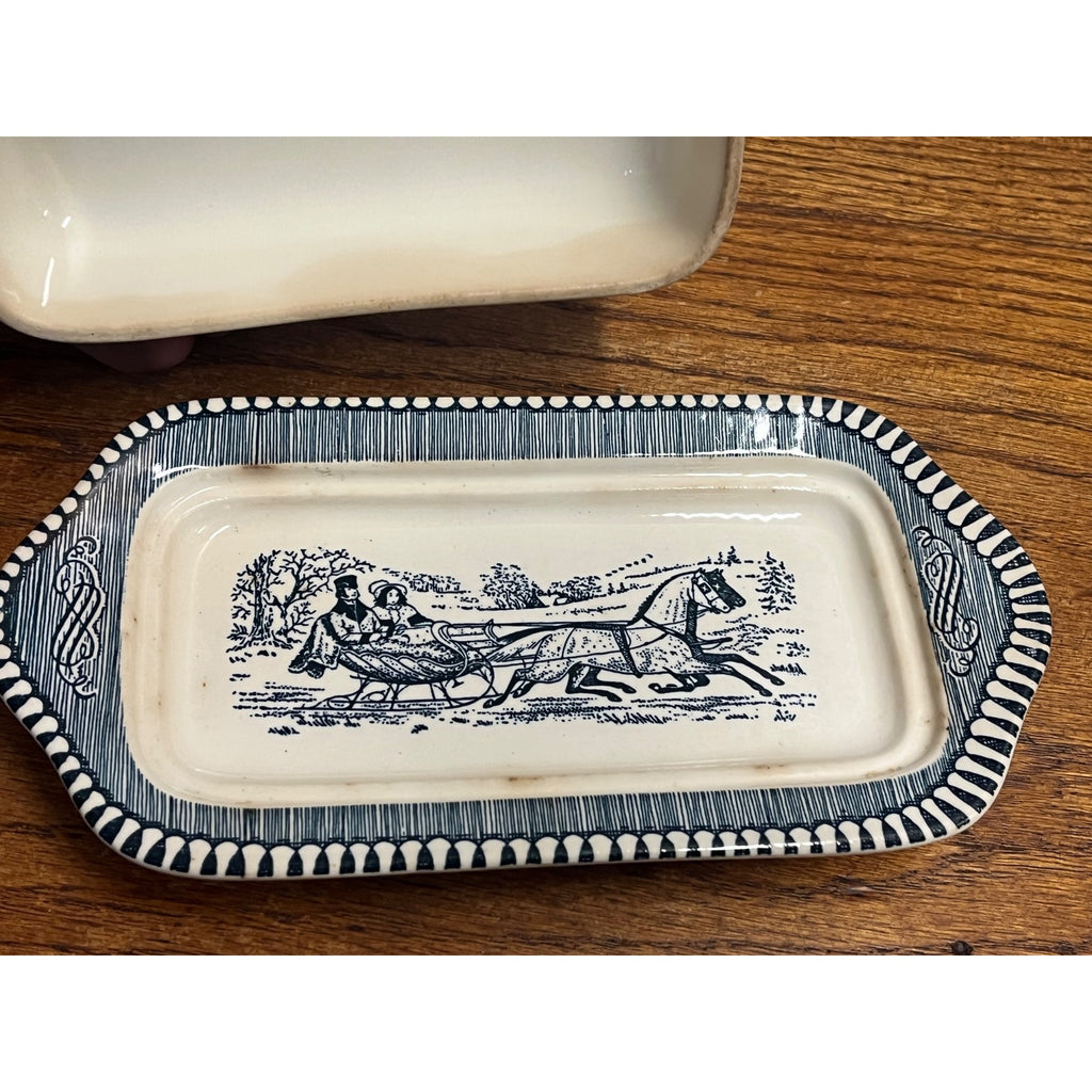 Vintage Royal China Currier & Ives "The Road in Winter" 2 PC Covered Butter Dish