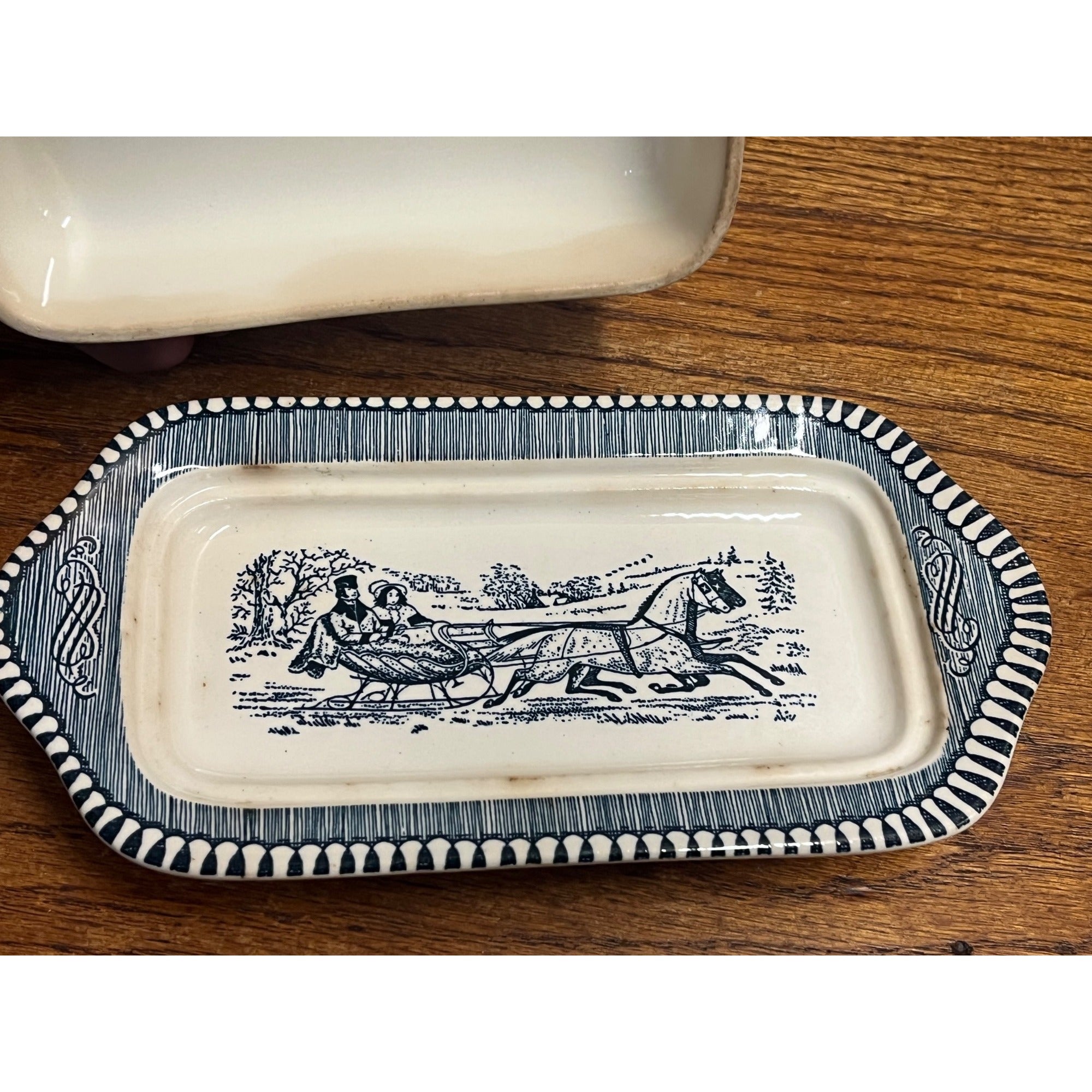 Vintage Royal China Currier & Ives "The Road in Winter" 2 PC Covered Butter Dish