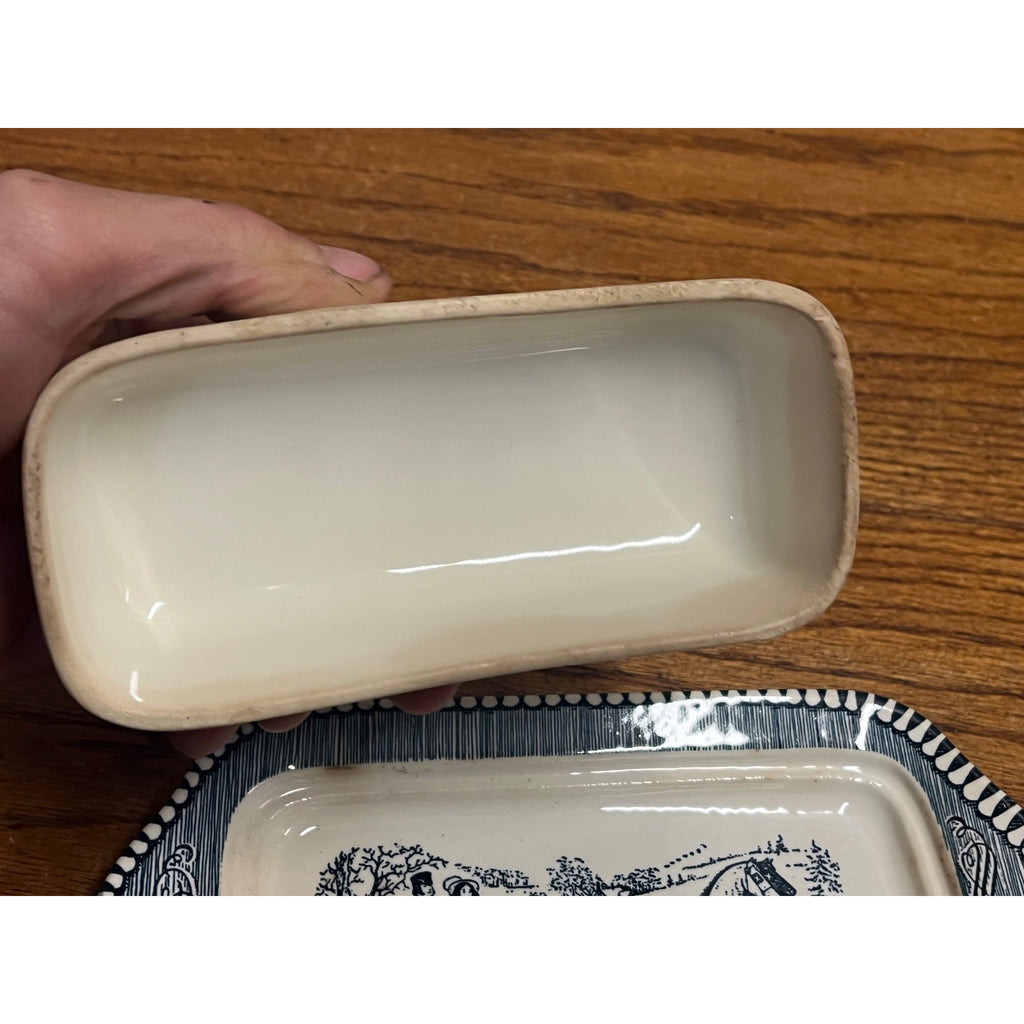 Vintage Royal China Currier & Ives "The Road in Winter" 2 PC Covered Butter Dish