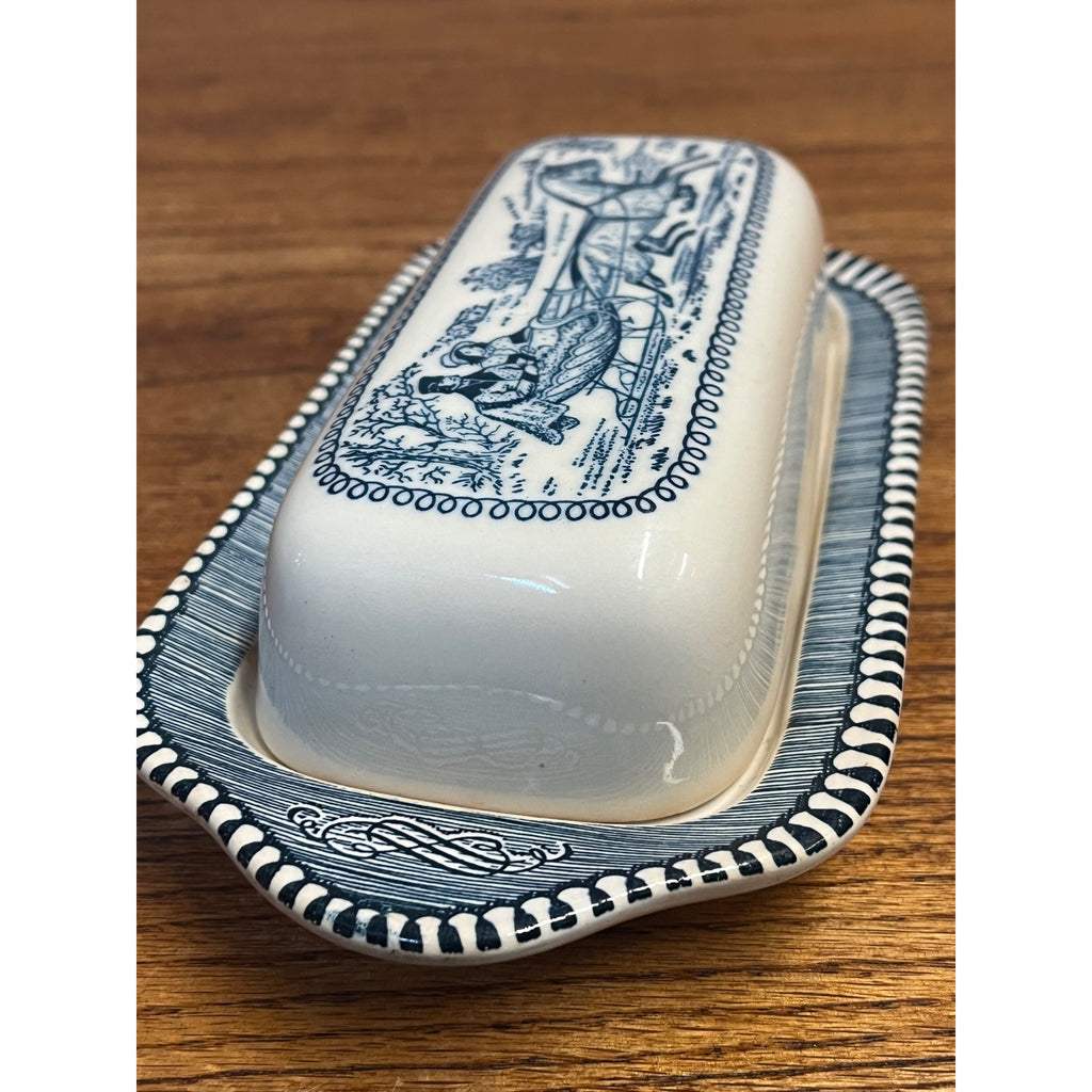 Vintage Royal China Currier & Ives "The Road in Winter" 2 PC Covered Butter Dish