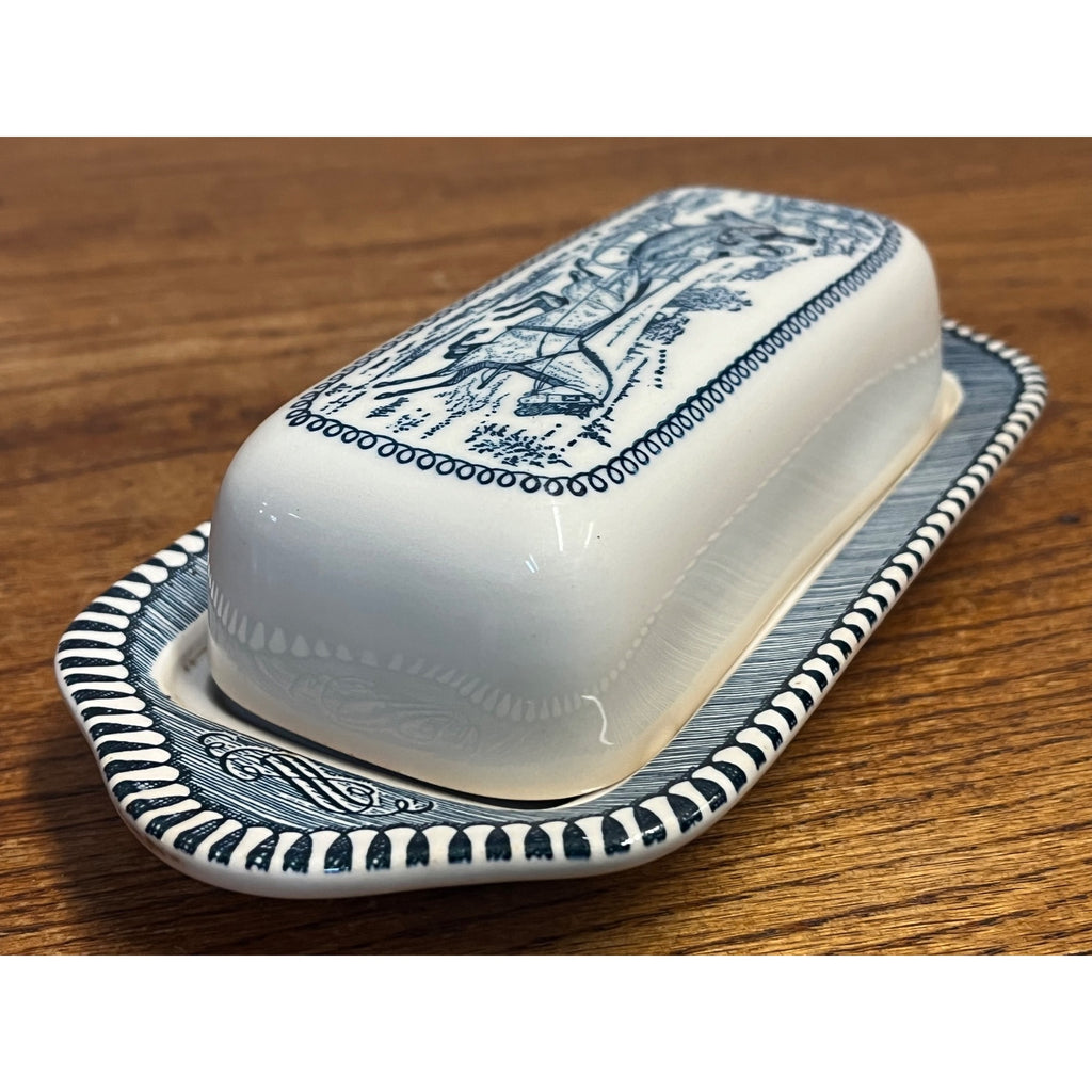 Vintage Royal China Currier & Ives "The Road in Winter" 2 PC Covered Butter Dish
