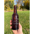 Vintage Genuine Ginger Beer Old English Embossed Amber Soda Bottle w Man Holding