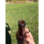 Vintage Genuine Ginger Beer Old English Embossed Amber Soda Bottle w Man Holding