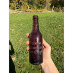 Vintage Genuine Ginger Beer Old English Embossed Amber Soda Bottle w Man Holding