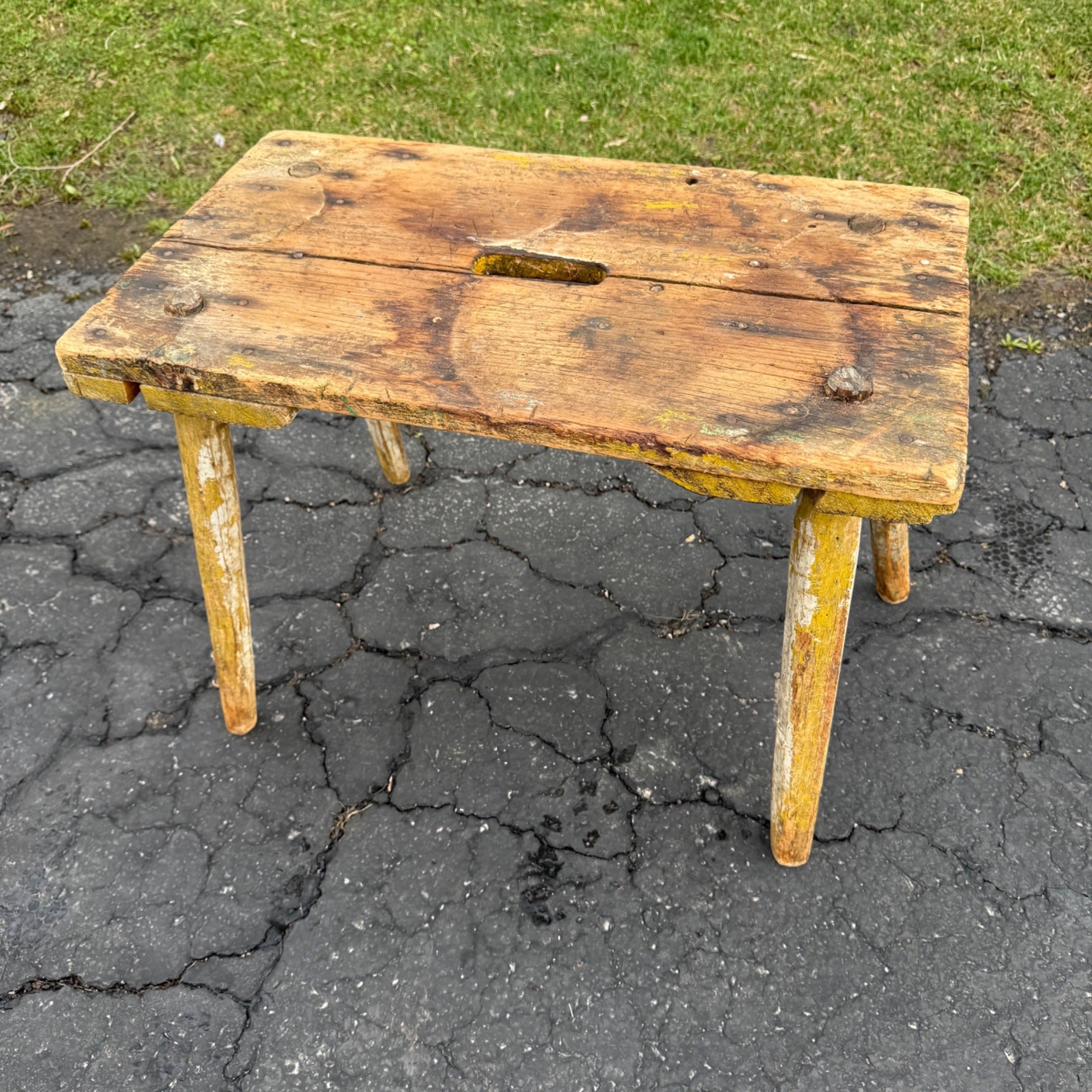 Antique Primitive 19th c. Farm Milking Stool Wooden Distressed Paint AAFA Folk