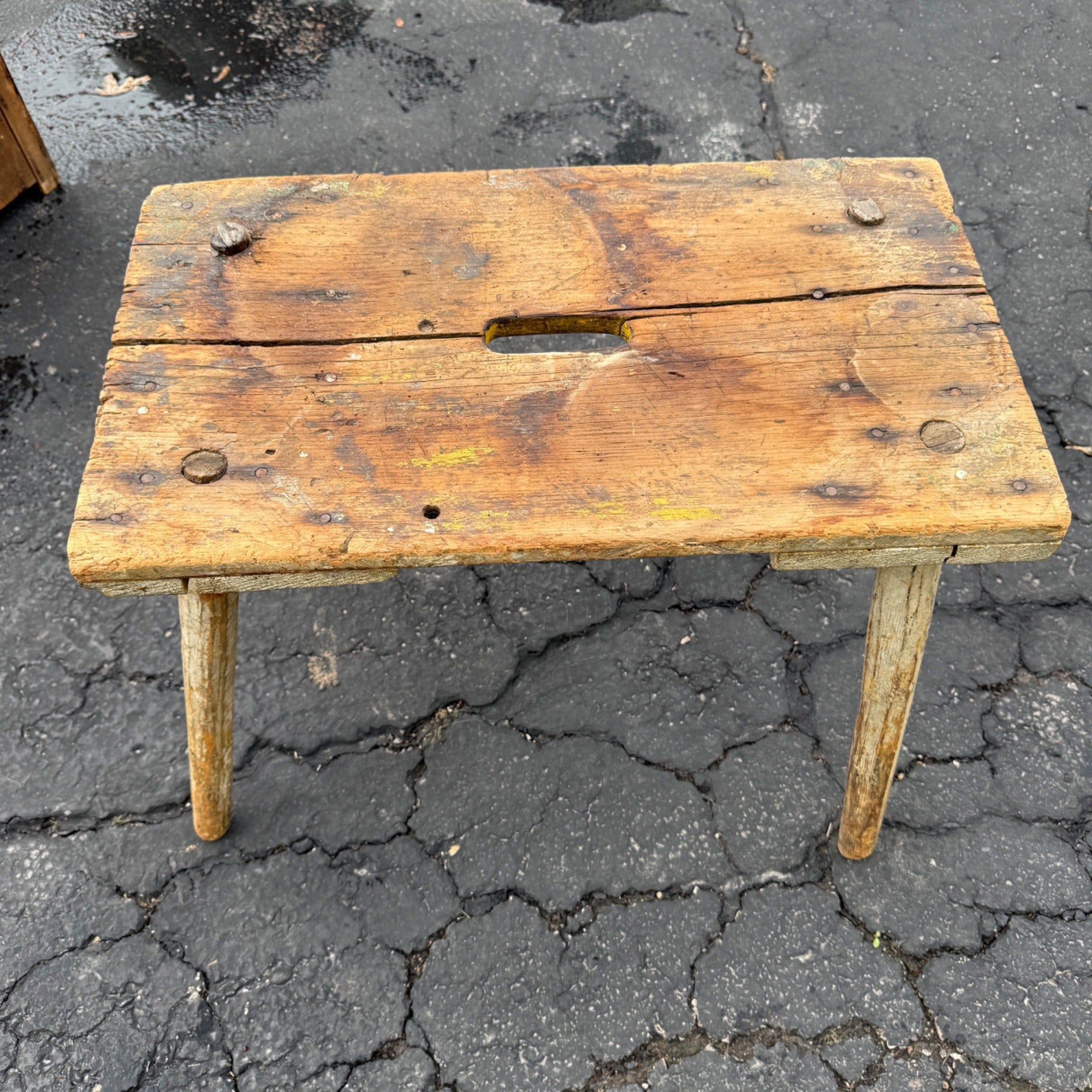 Antique Primitive 19th c. Farm Milking Stool Wooden Distressed Paint AAFA Folk