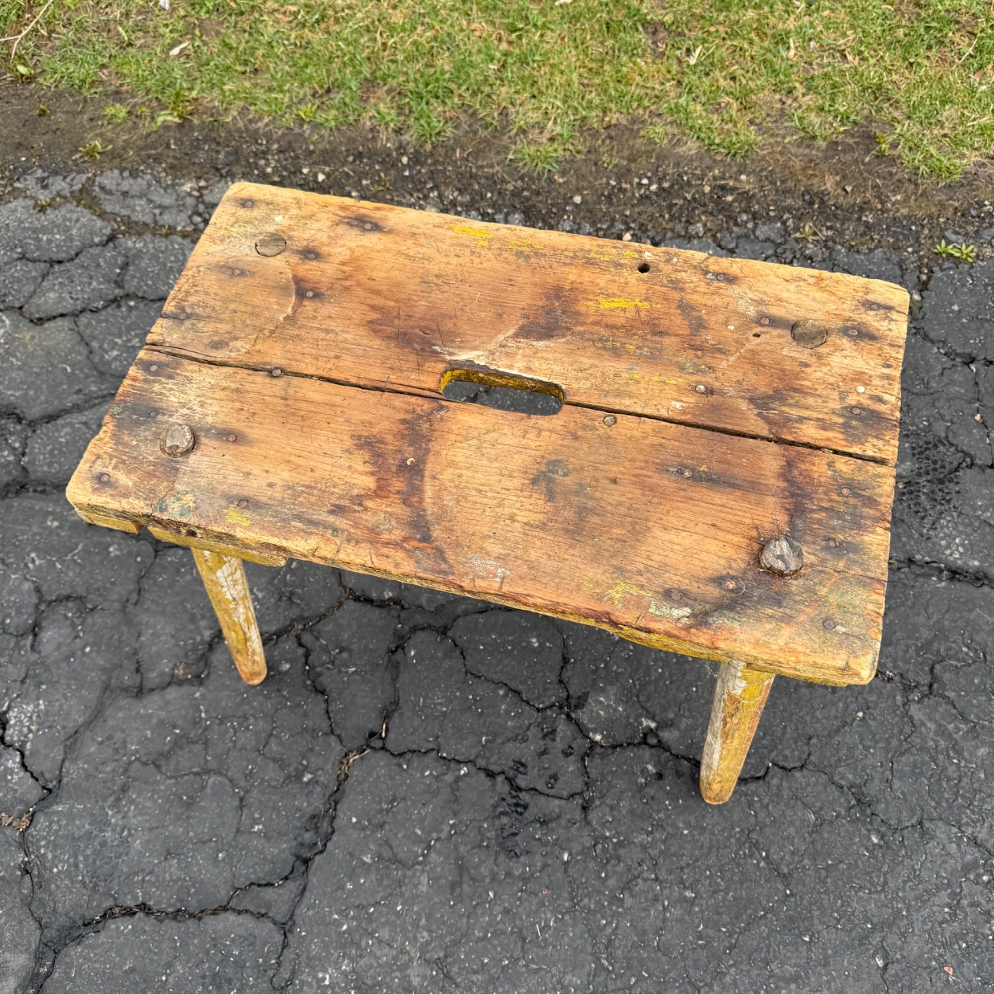 Antique Primitive 19th c. Farm Milking Stool Wooden Distressed Paint AAFA Folk