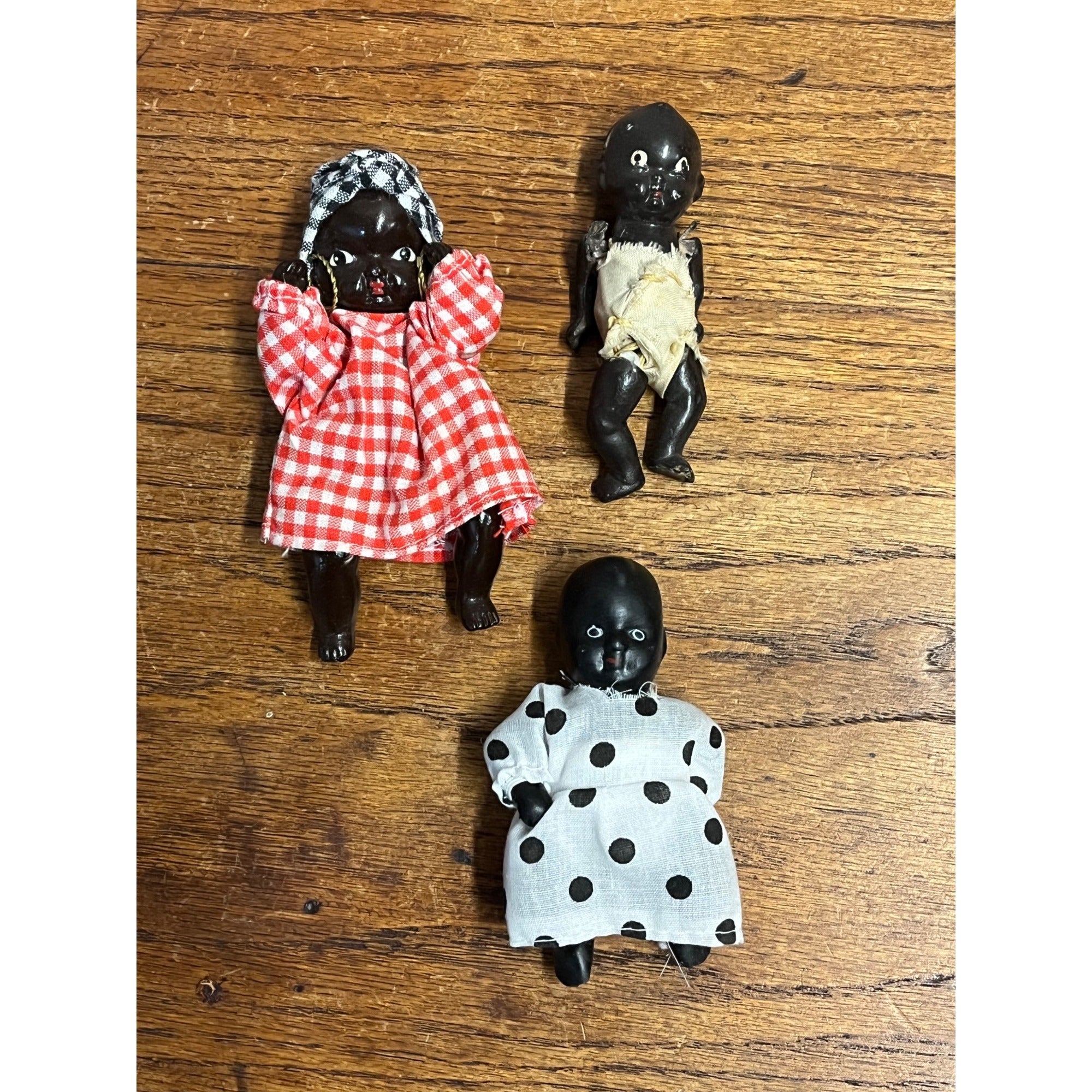 Vintage Black Americana 1900s Bisque Jointed Baby Dolls Lot (3)