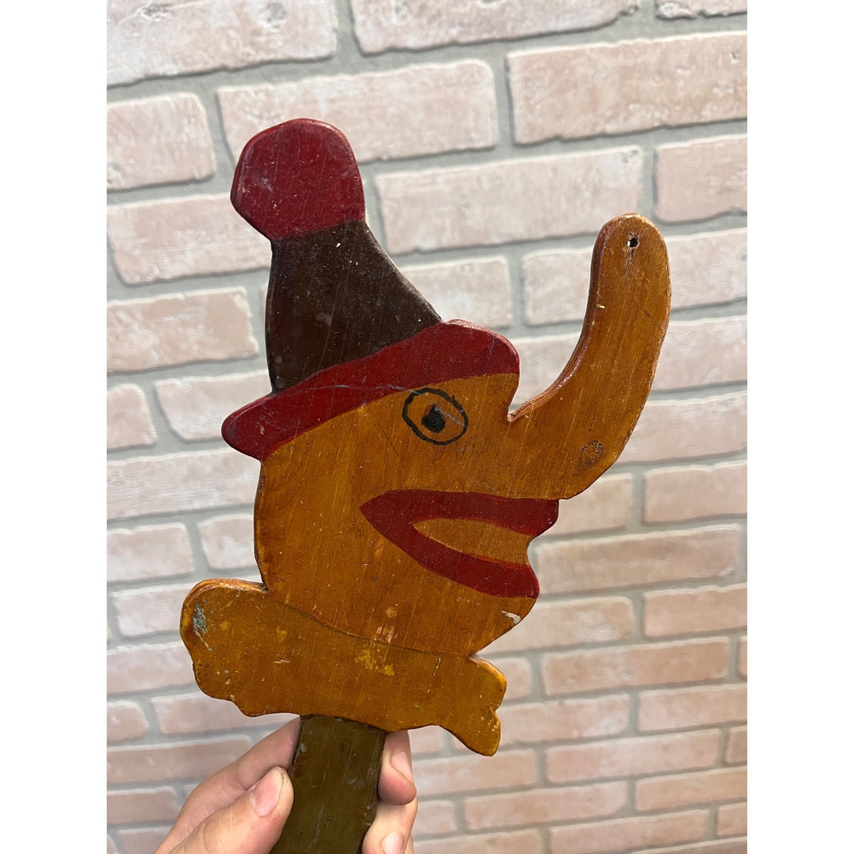 Vintage Folk Art Ring Toss Game Americana Nose Head Handmade Wood Child Antique