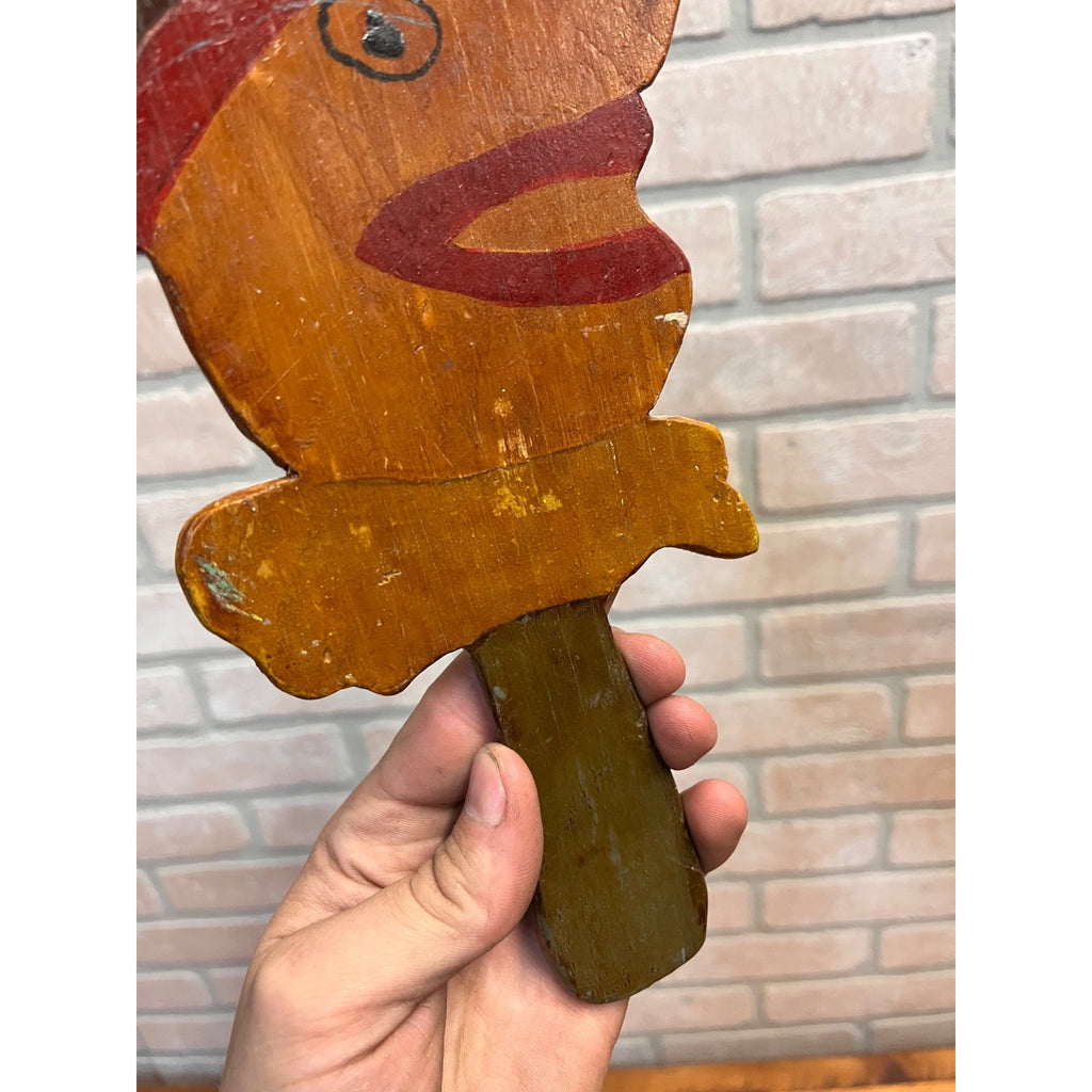 Vintage Folk Art Ring Toss Game Americana Nose Head Handmade Wood Child Antique