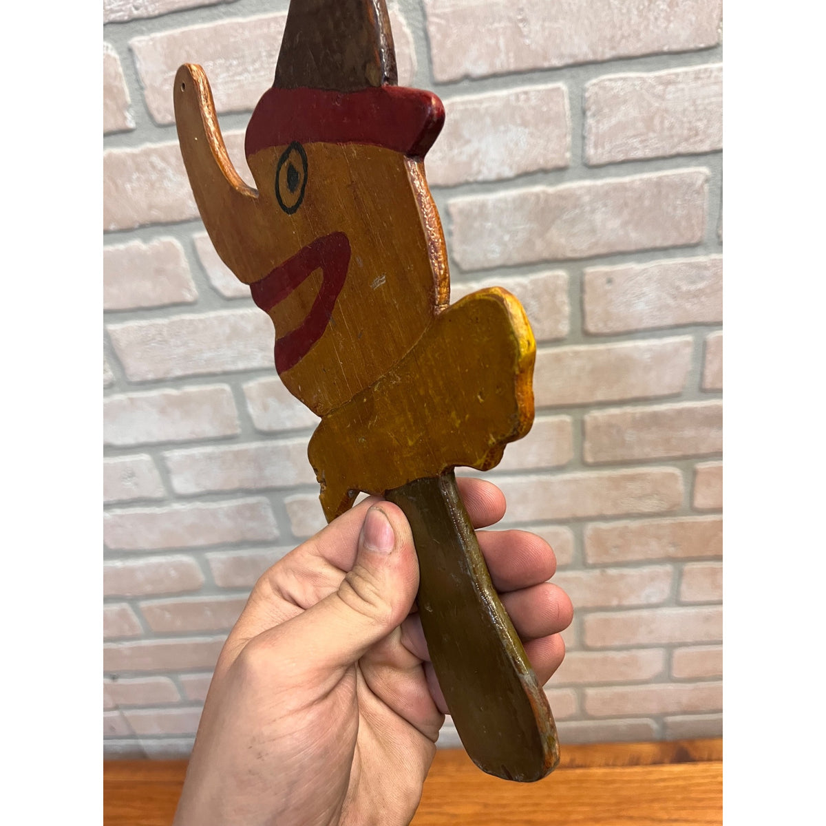 Vintage Folk Art Ring Toss Game Americana Nose Head Handmade Wood Child Antique