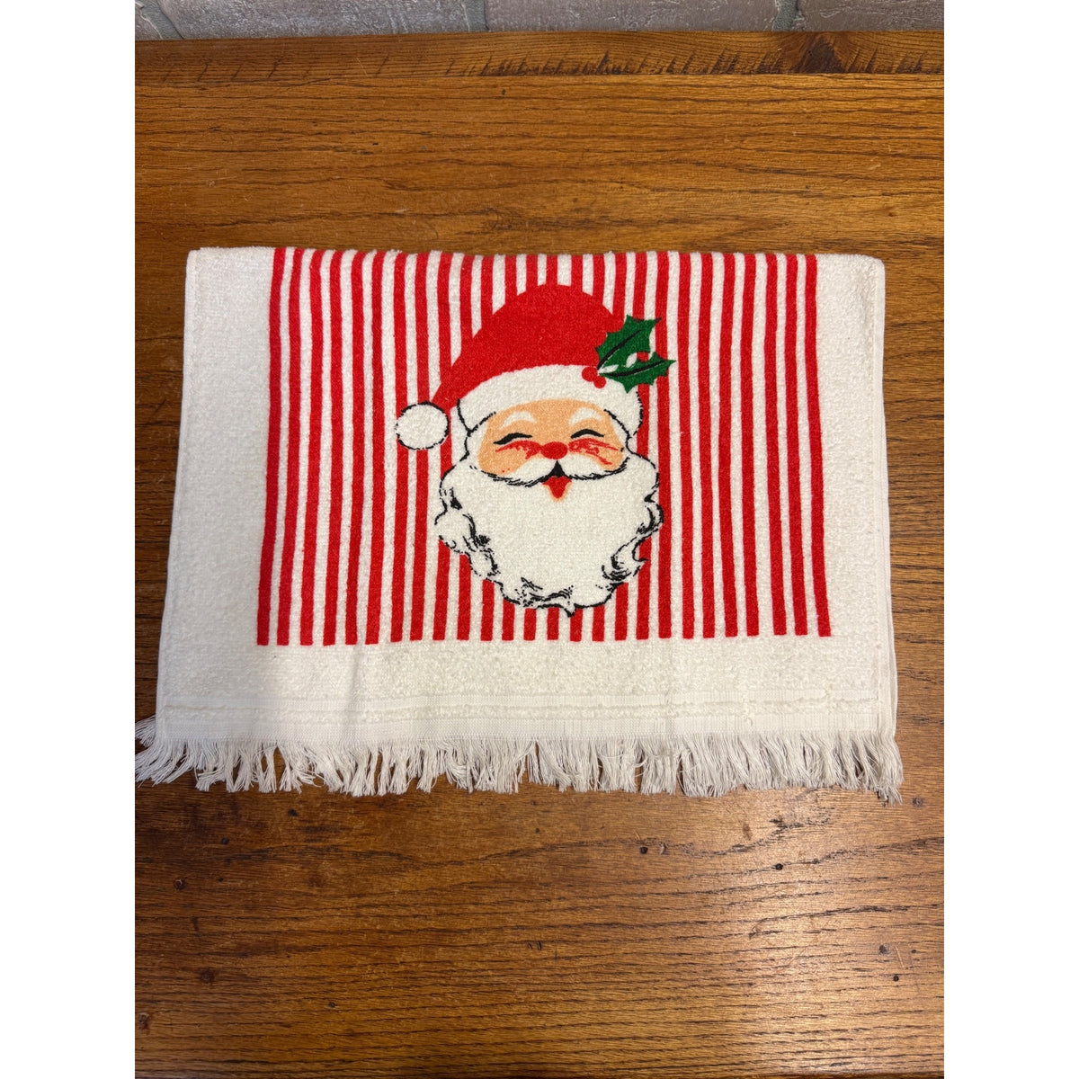 VTG CANNON Christmas Kitsch Candy Cane Stripe Snowman & Santa Kitchen/Tea Towel