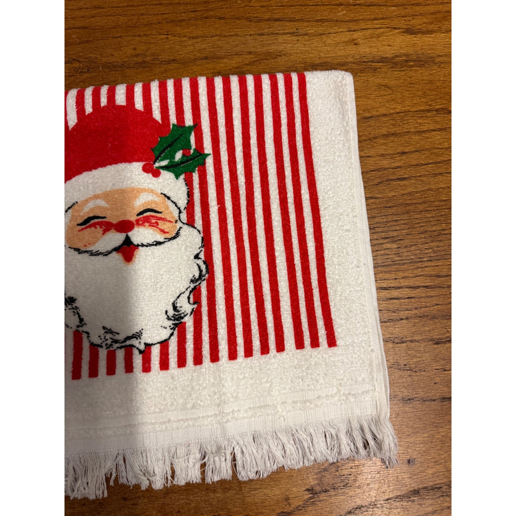 VTG CANNON Christmas Kitsch Candy Cane Stripe Snowman & Santa Kitchen/Tea Towel