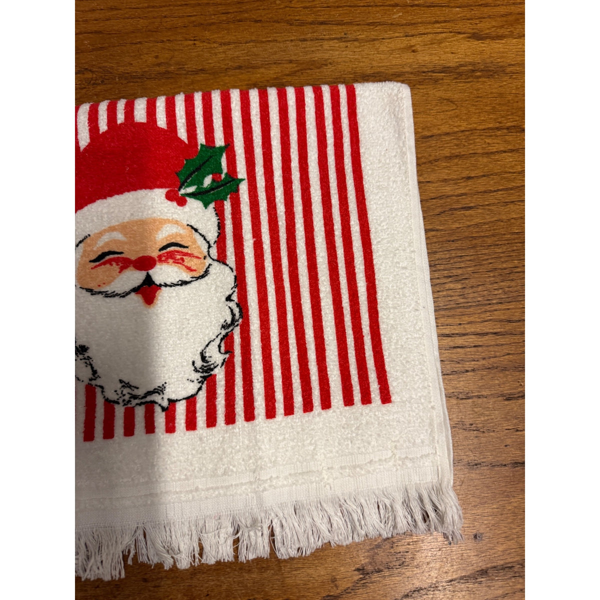 VTG CANNON Christmas Kitsch Candy Cane Stripe Snowman & Santa Kitchen/Tea Towel
