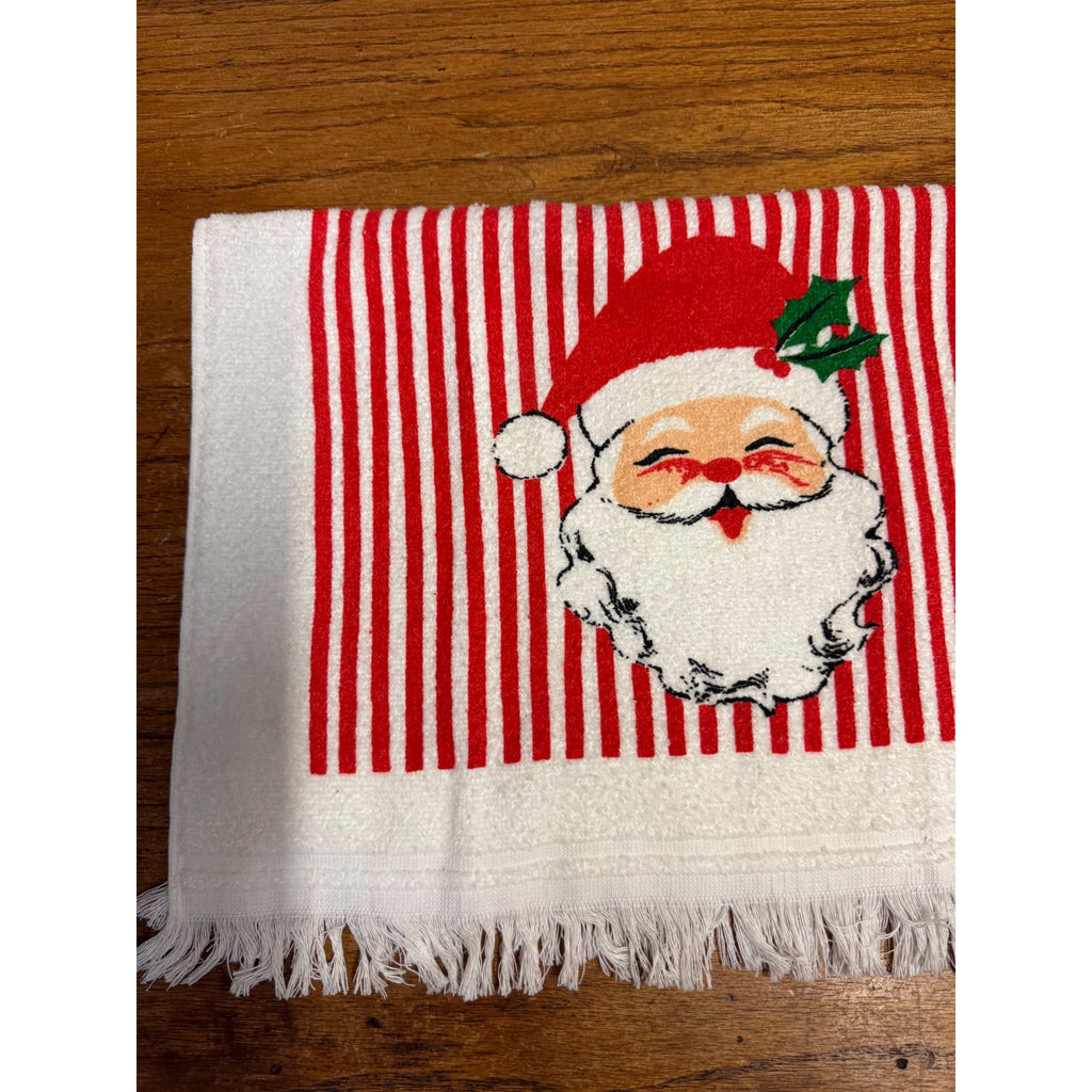 VTG CANNON Christmas Kitsch Candy Cane Stripe Snowman & Santa Kitchen/Tea Towel