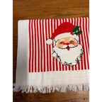 VTG CANNON Christmas Kitsch Candy Cane Stripe Snowman & Santa Kitchen/Tea Towel