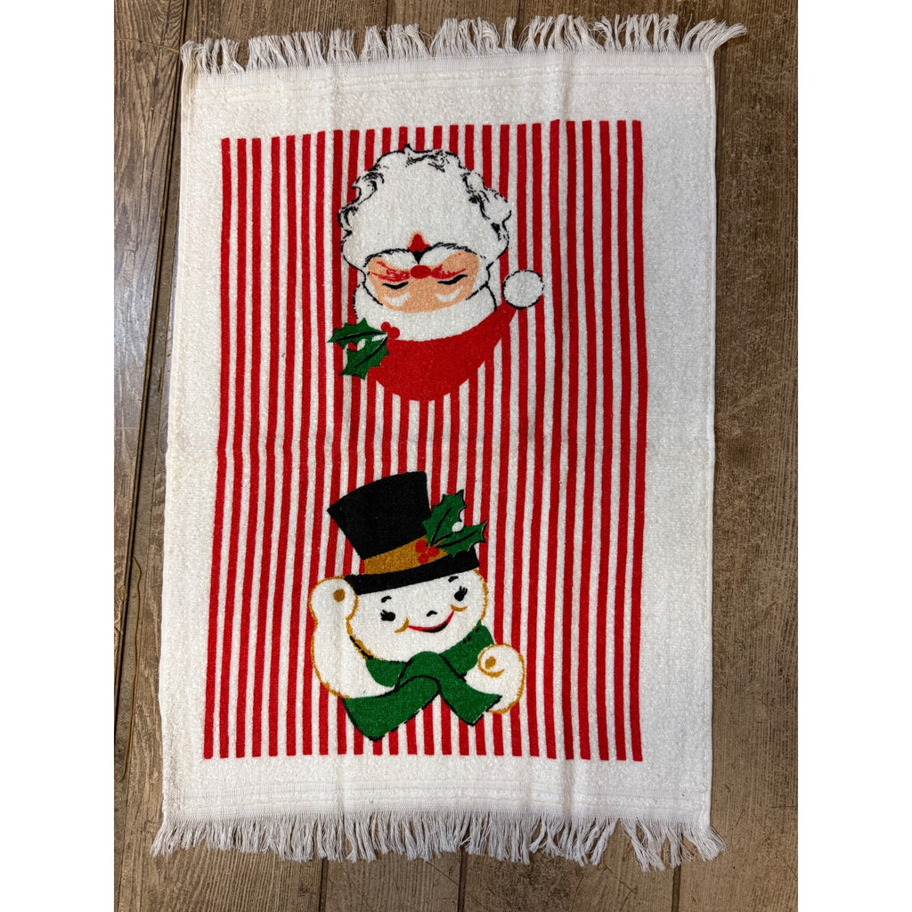 VTG CANNON Christmas Kitsch Candy Cane Stripe Snowman & Santa Kitchen/Tea Towel