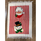 VTG CANNON Christmas Kitsch Candy Cane Stripe Snowman & Santa Kitchen/Tea Towel