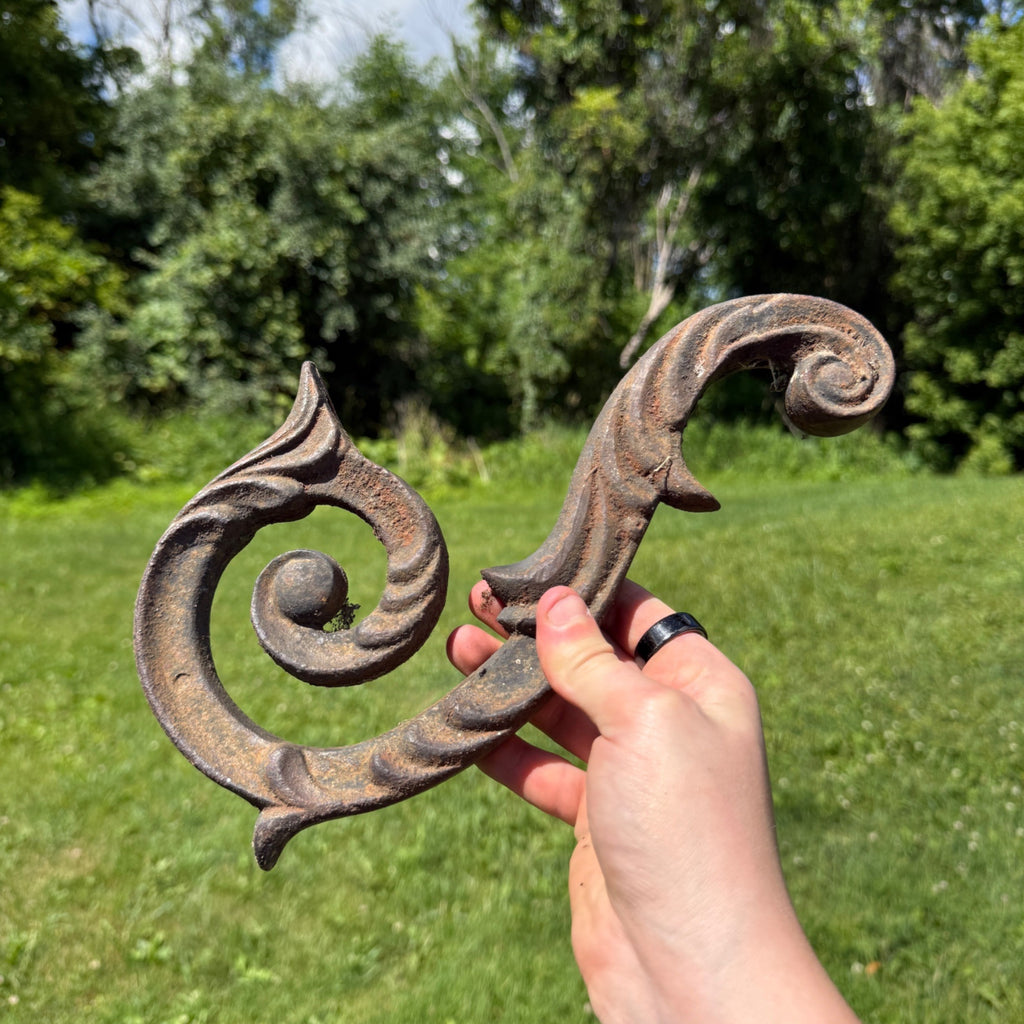 Antique Cast Iron Ornamental Scroll Accent Decor Architectural Salvage Piece Rustic 1900s