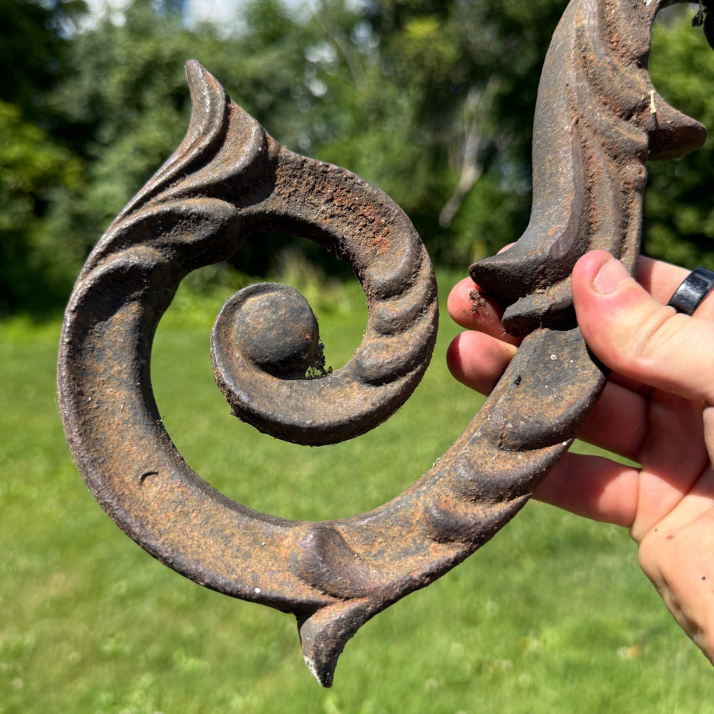 Antique Cast Iron Ornamental Scroll Accent Decor Architectural Salvage Piece Rustic 1900s