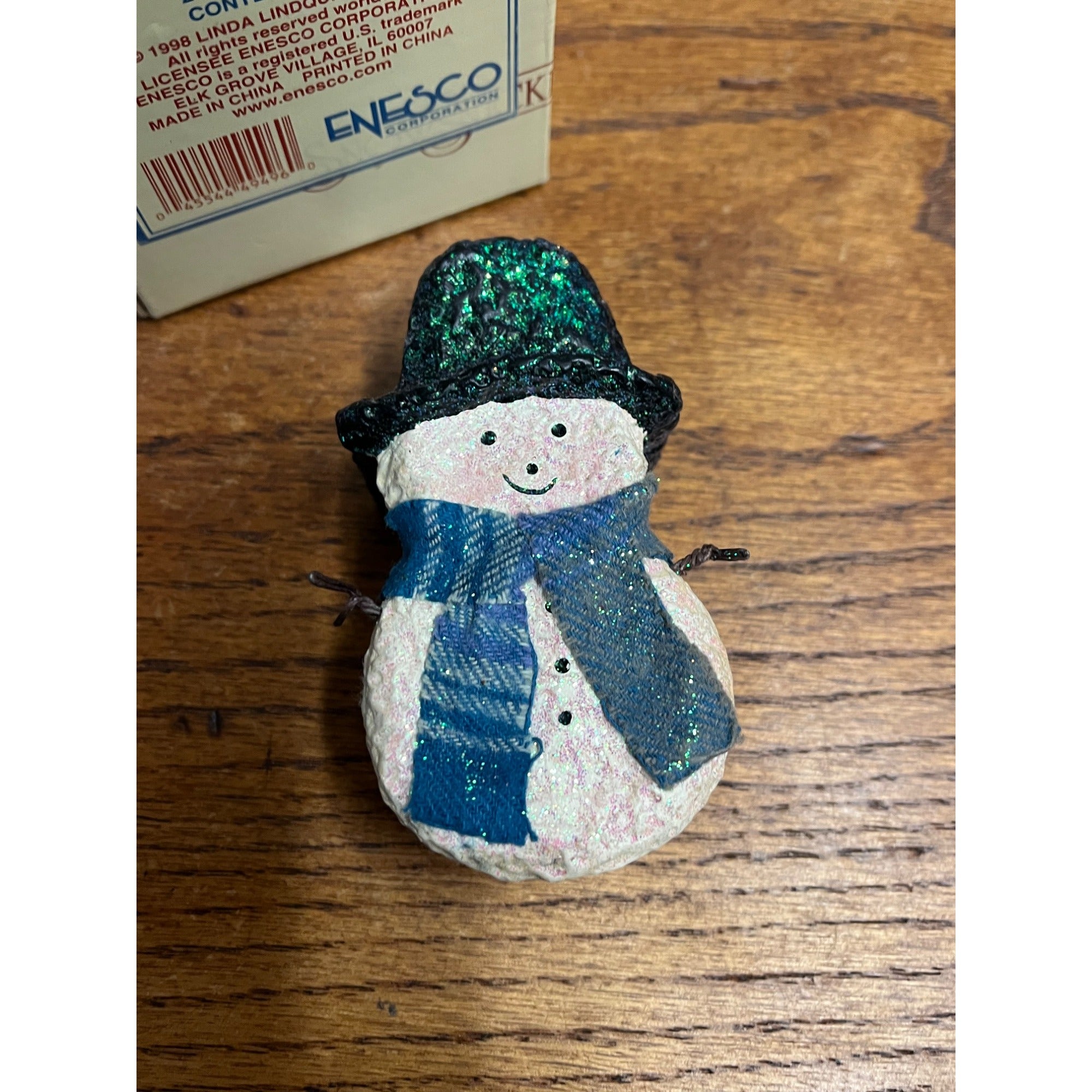 1998 Enesco Linda Baldwin Snowsnickle Christmas Snowman Trinket Box + Ornament