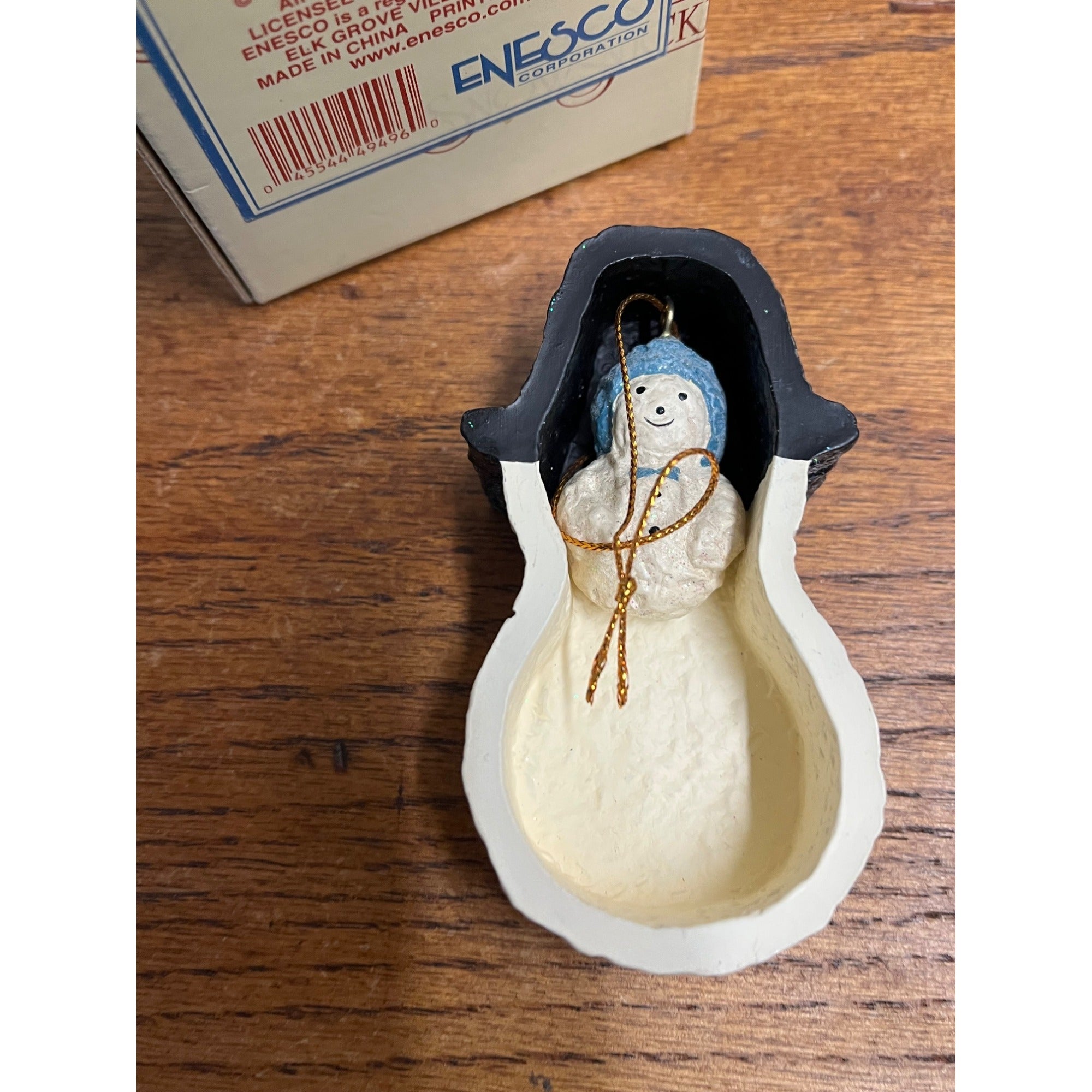 1998 Enesco Linda Baldwin Snowsnickle Christmas Snowman Trinket Box + Ornament