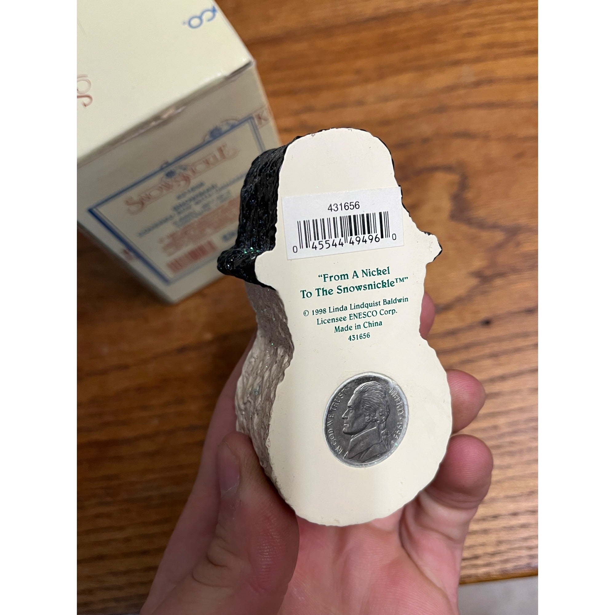 1998 Enesco Linda Baldwin Snowsnickle Christmas Snowman Trinket Box + Ornament