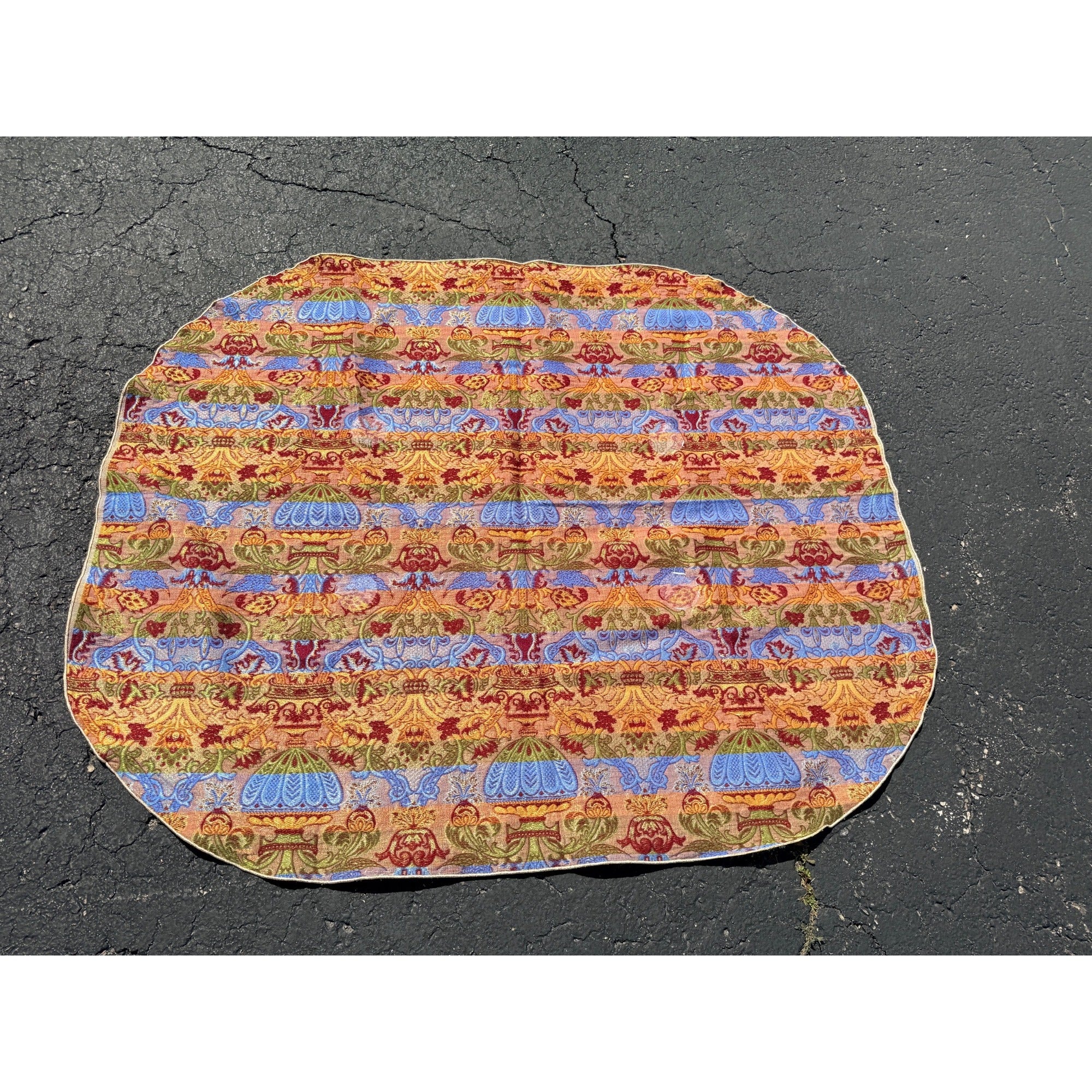 Antique Victorian Jacquard Woven Table Cover Piano Scarf Fringe Floral 46.5x56"