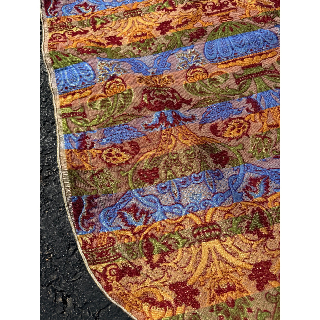Antique Victorian Jacquard Woven Table Cover Piano Scarf Fringe Floral 46.5x56"