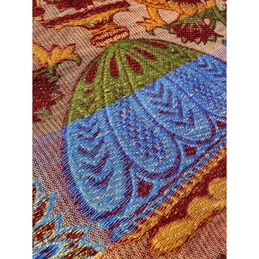 Antique Victorian Jacquard Woven Table Cover Piano Scarf Fringe Floral 46.5x56"