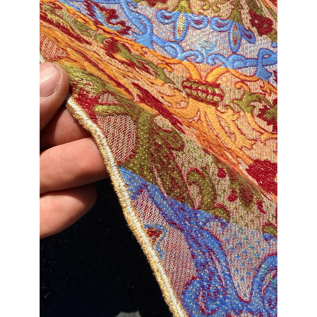Antique Victorian Jacquard Woven Table Cover Piano Scarf Fringe Floral 46.5x56"