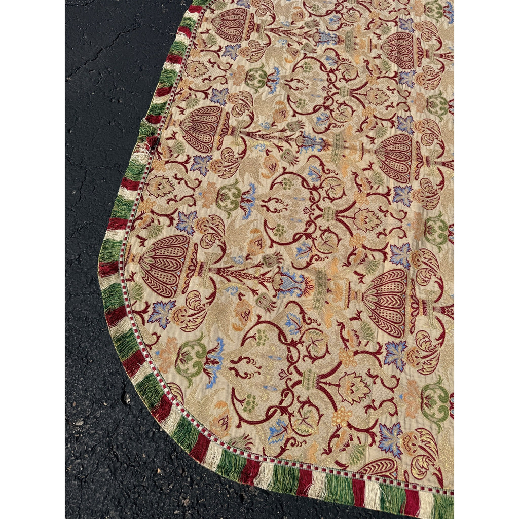 Antique Victorian Jacquard Woven Table Cover Piano Scarf Fringe Floral 46.5x56"