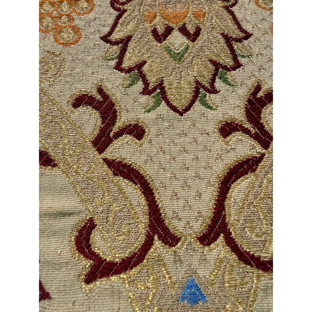 Antique Victorian Jacquard Woven Table Cover Piano Scarf Fringe Floral 46.5x56"