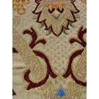 Antique Victorian Jacquard Woven Table Cover Piano Scarf Fringe Floral 46.5x56"