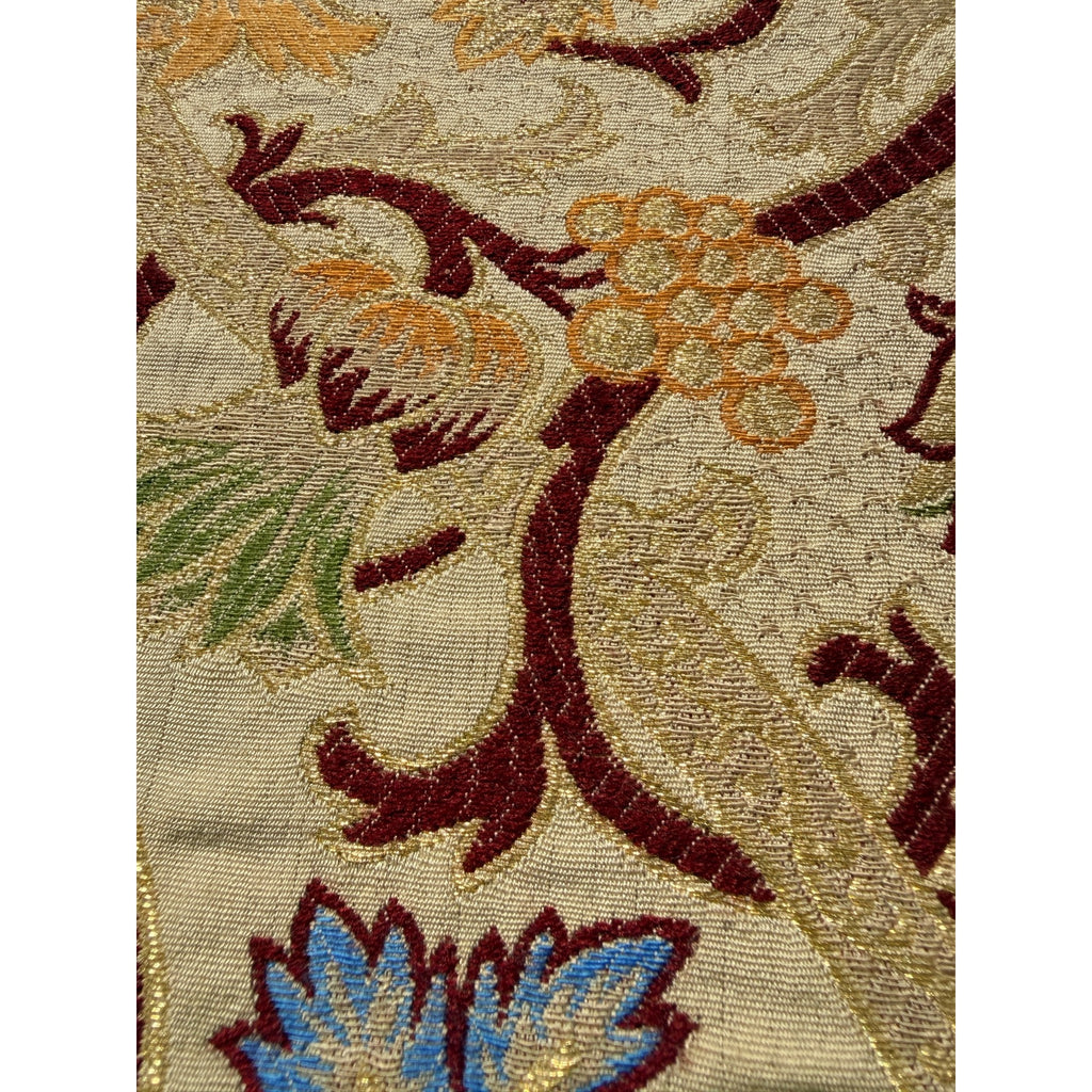 Antique Victorian Jacquard Woven Table Cover Piano Scarf Fringe Floral 46.5x56"