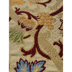 Antique Victorian Jacquard Woven Table Cover Piano Scarf Fringe Floral 46.5x56"