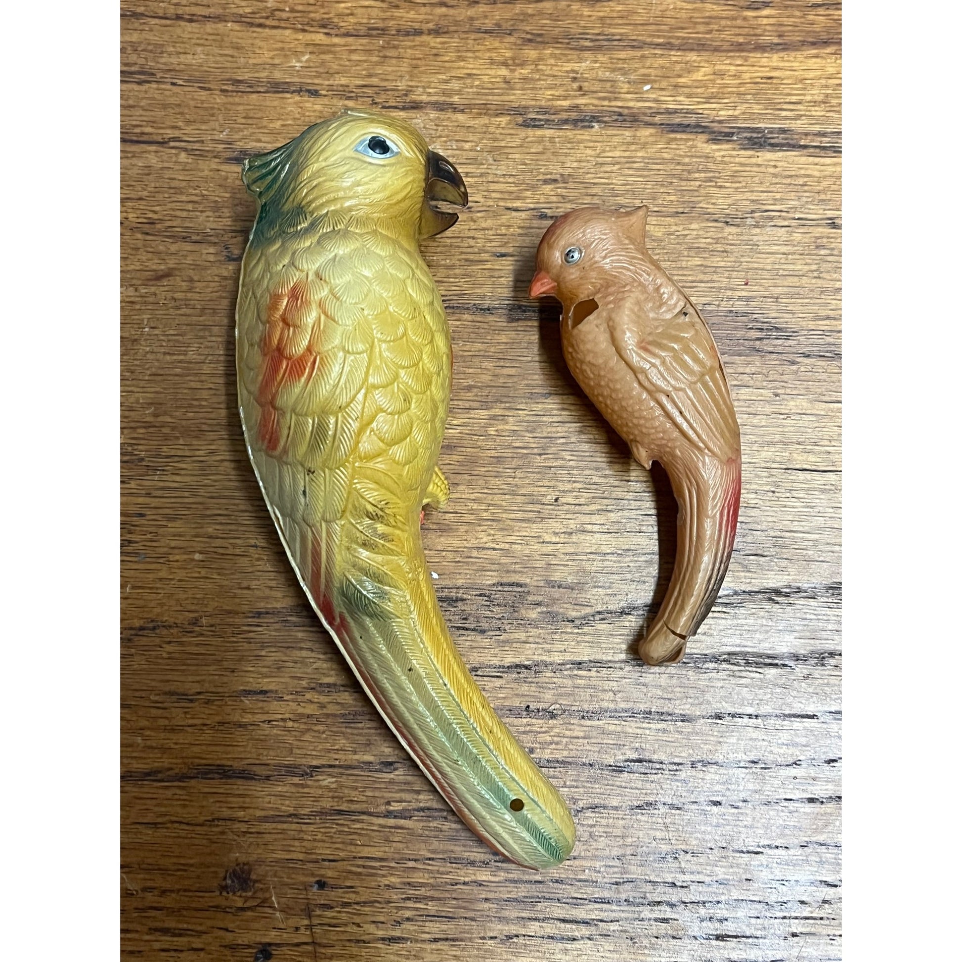 Vintage Parrot Birds Celluloid Toy Christmas Putz Decoration Ornaments Lot (2)