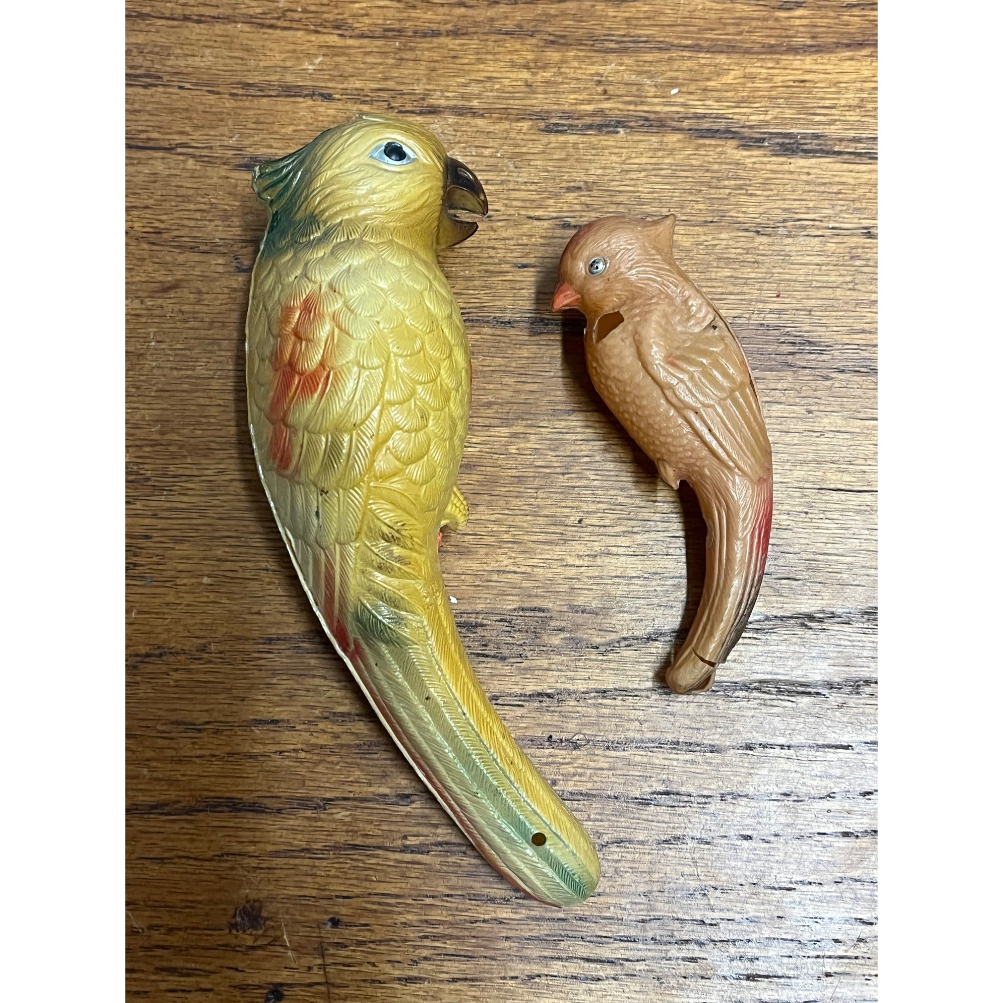 Vintage Parrot Birds Celluloid Toy Christmas Putz Decoration Ornaments Lot (2)